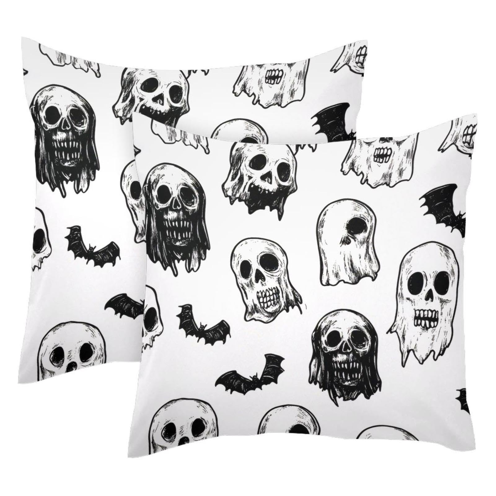 Housses de coussin velours 50x50 cm lot de 2 à motif crâne et chauves-souris volantes pour canapé