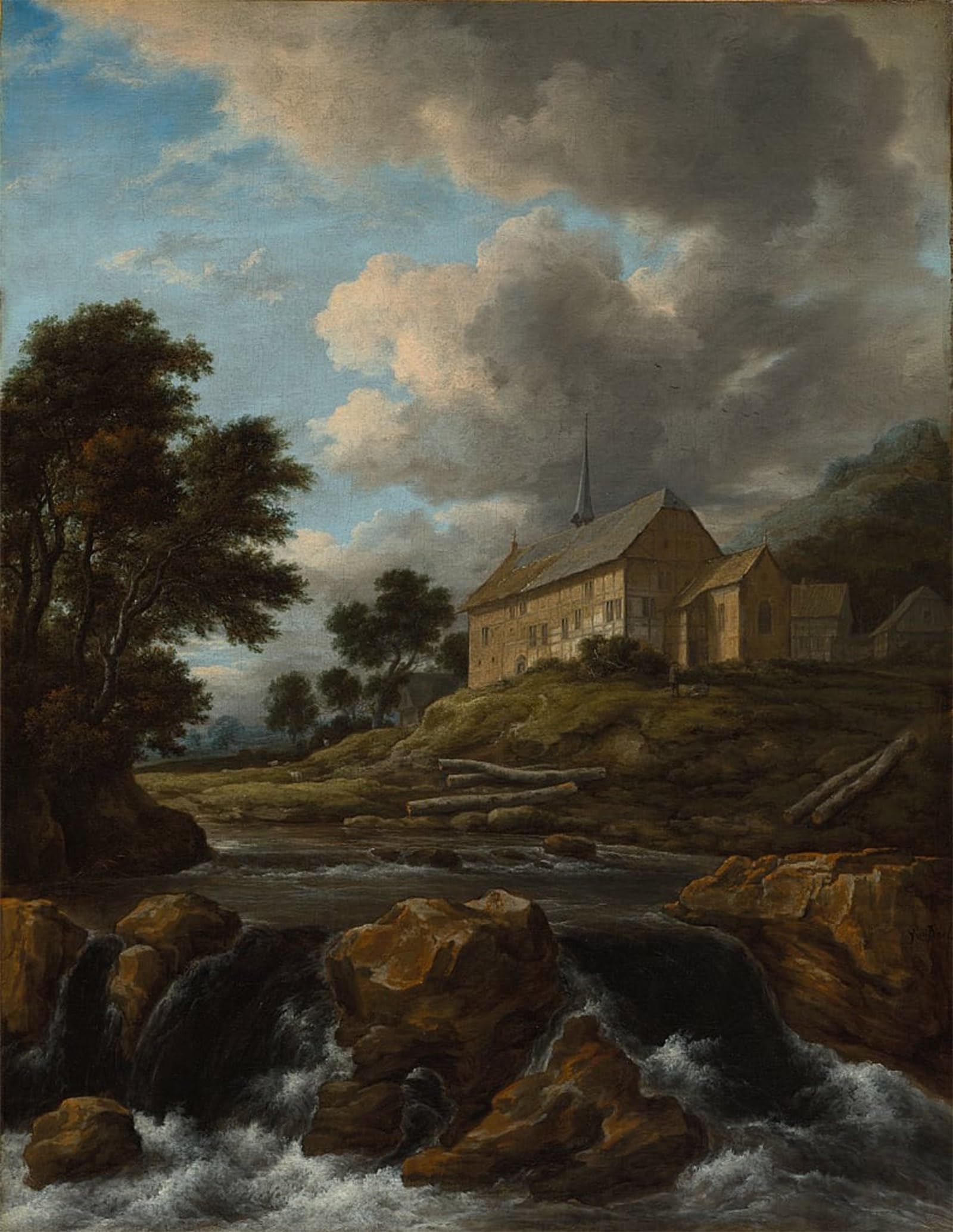 SERENDIPITP Vintage Picture Print on Canvas Wall Art Poster Landscape with a Church by Jacob Van Ruisdael Artwork Print Poster for Wall Decor 60x90cm