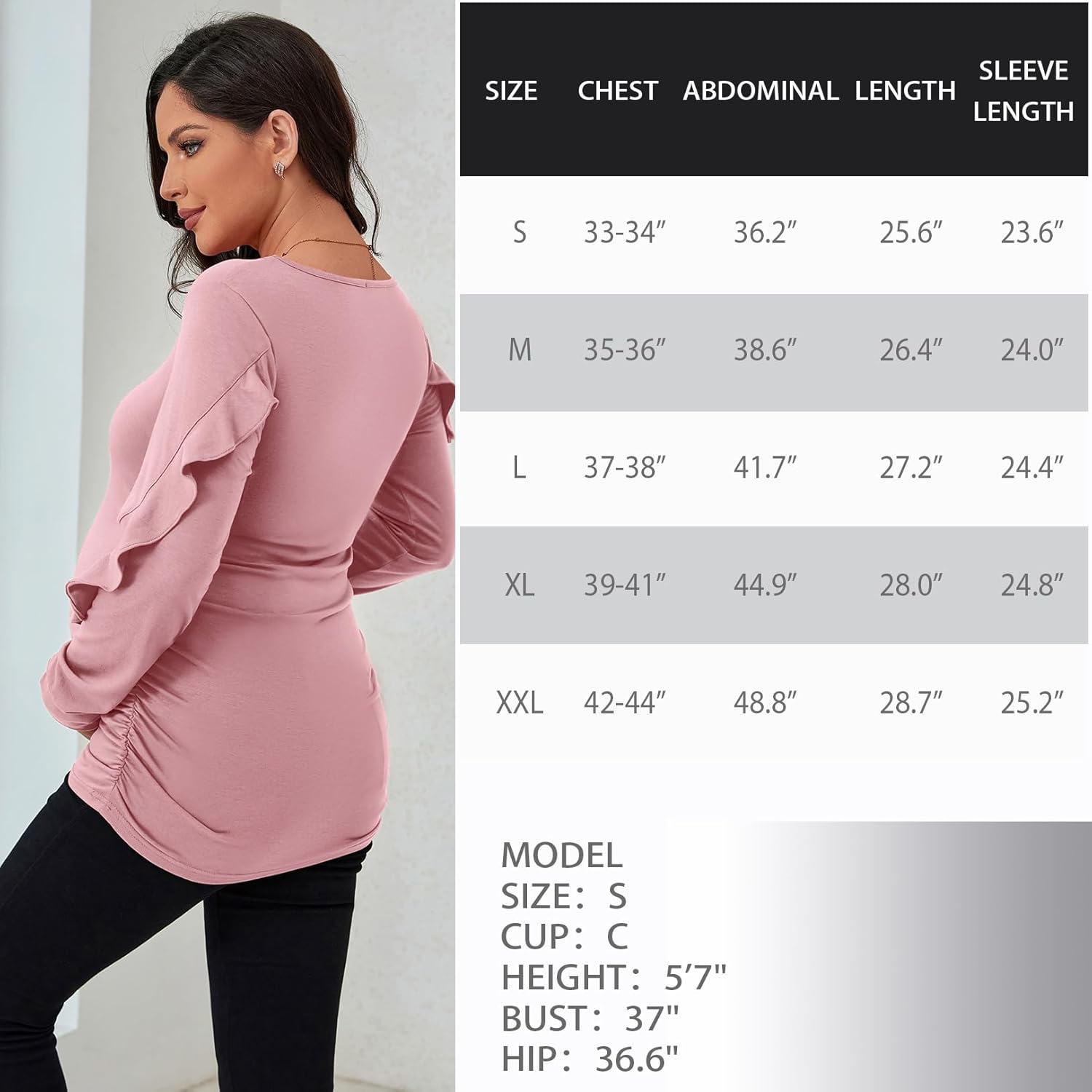GINKANA Maternity Tops Ruffle Long Sleeve Maternity Shirts Cute Pregnancy Mama Tee Tops Casual Blouses for Baby Shower - Image 6