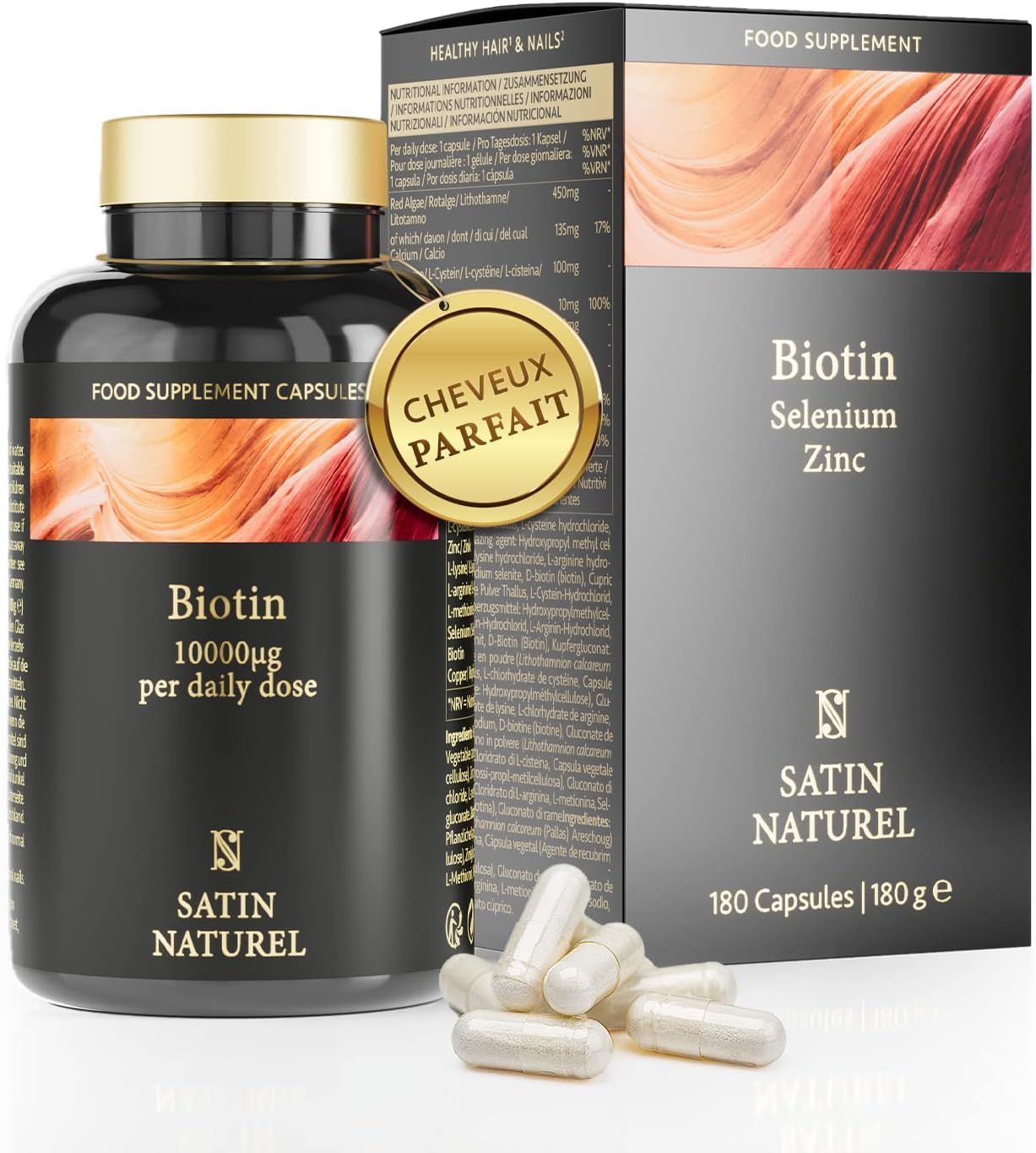 Complement Alimentaire Cheveux Biotine + Zinc + Selenium 180 Capsules