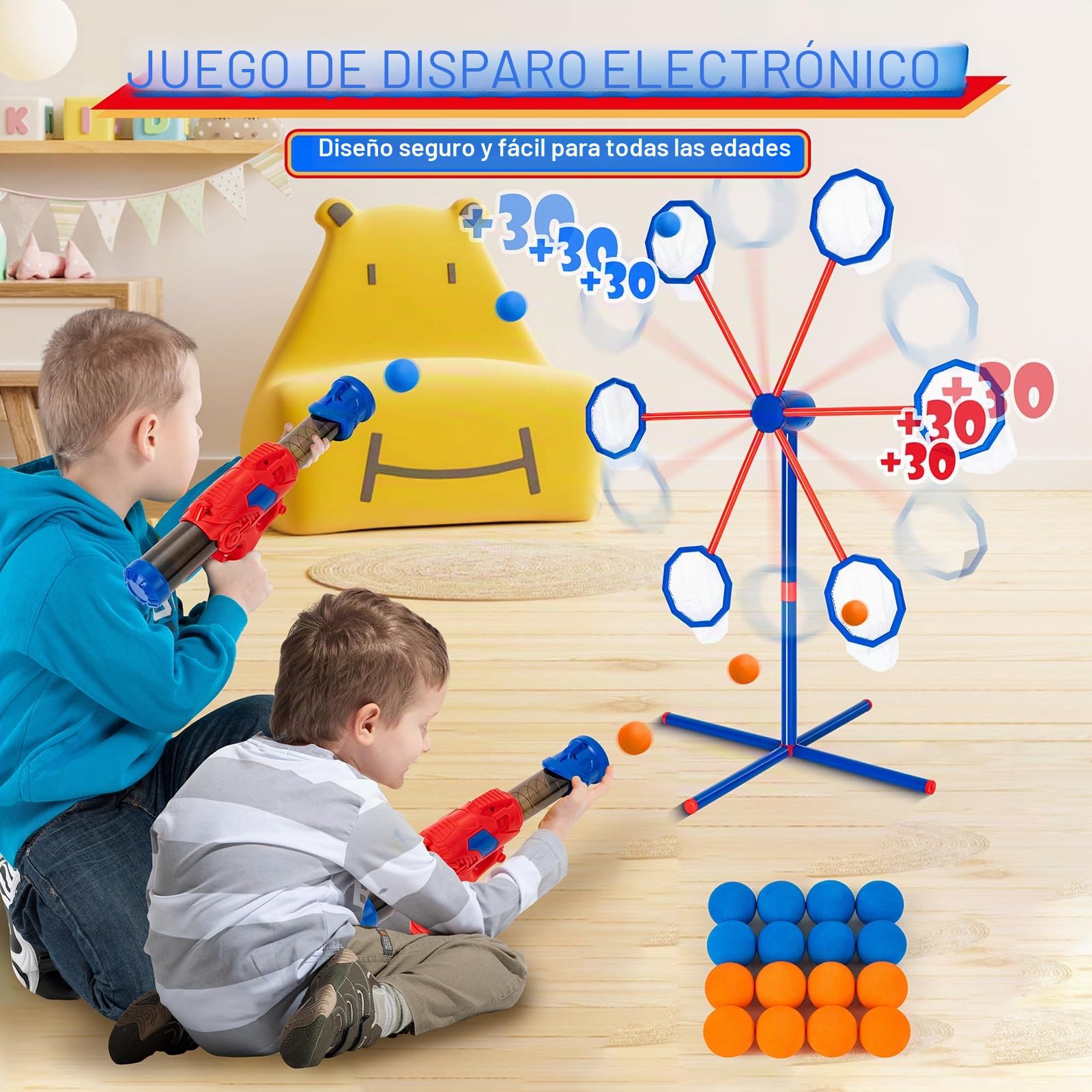 Juego de Tiro al Blanco, Juguetes de Tiro para Niños con 2 Pistolas de Juguetes 24 Bolas de Espuma, Juguete para Actividades en Interiores y Exteriores,Regalo Ideal para Niños de 5 años y Más