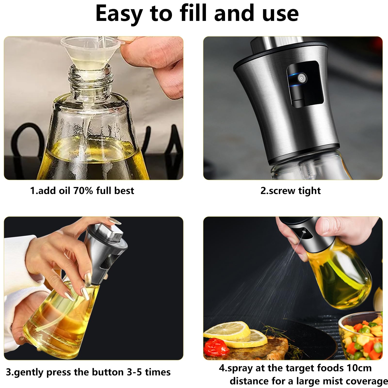 Spruzzino Olio 200ml Per Friggitrice Ad Aria - 2 Pezzi Con Imbuto, Vetro - Foto 12