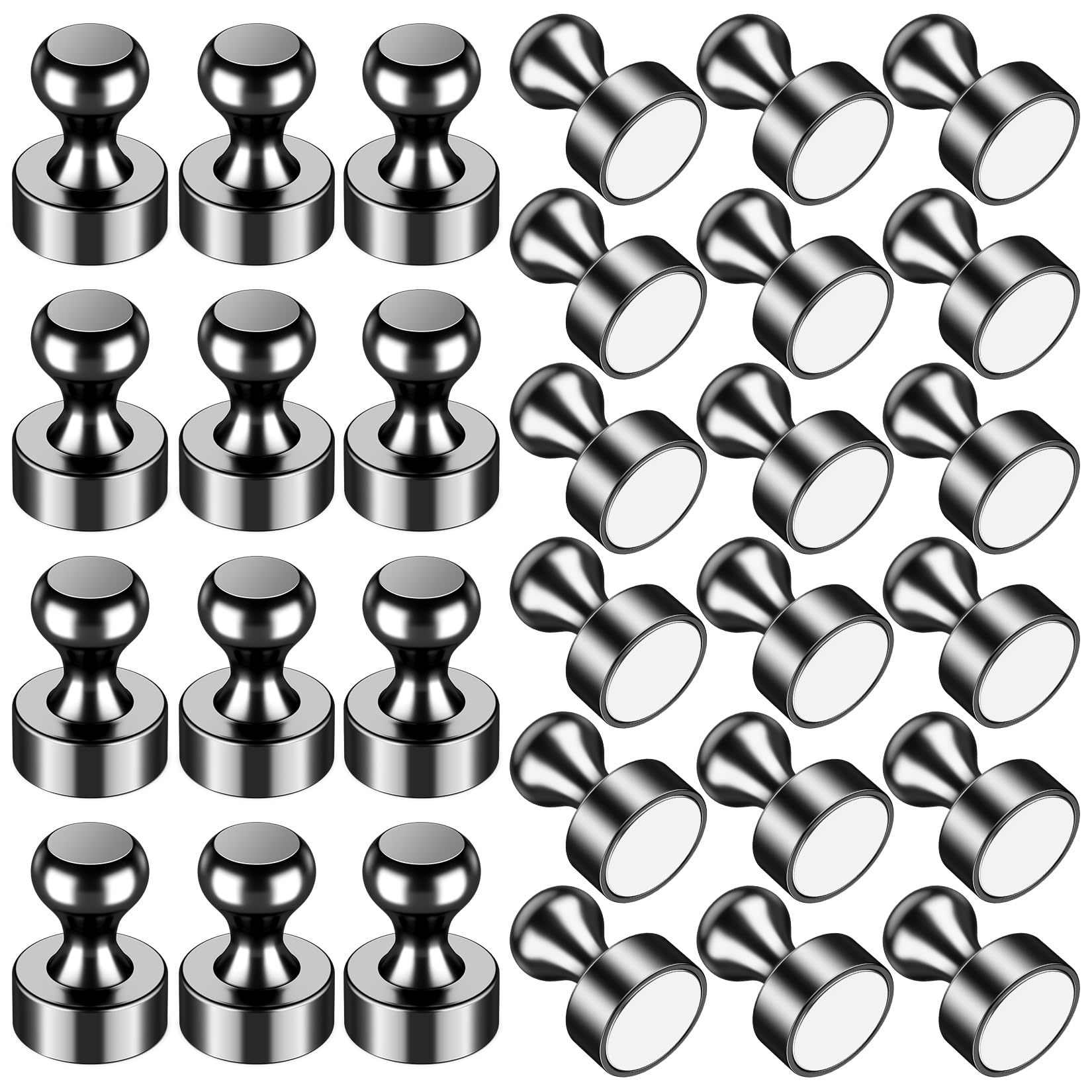 VNDUEEY 30Pcs Strong Fridge Magnets, Black Whiteboard Magnets Refrigerator Magnets, Magnetic Push Pin, Small Metal Magnets for Locker, Map, Kitchen, Office, School, Adults