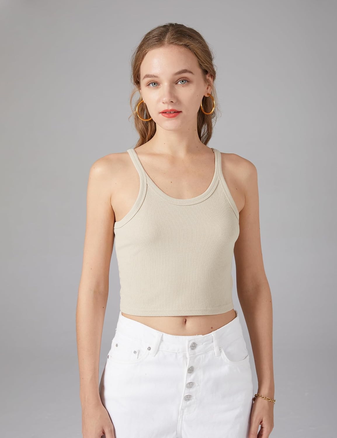 MISSACTIVER Women’s Basic Rib Knit Crop Tank Top Casual Solid Scoop Neck Sleeveless Crop Top Camisole - Image 4