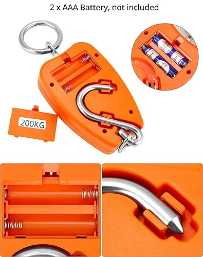 Miniatura 4 de QWORK Báscula de peso colgante, báscula digital de grúa de 440.9 lbs440 libras, báscula de pesaje de peces con carcasa de aluminio, pantalla LED