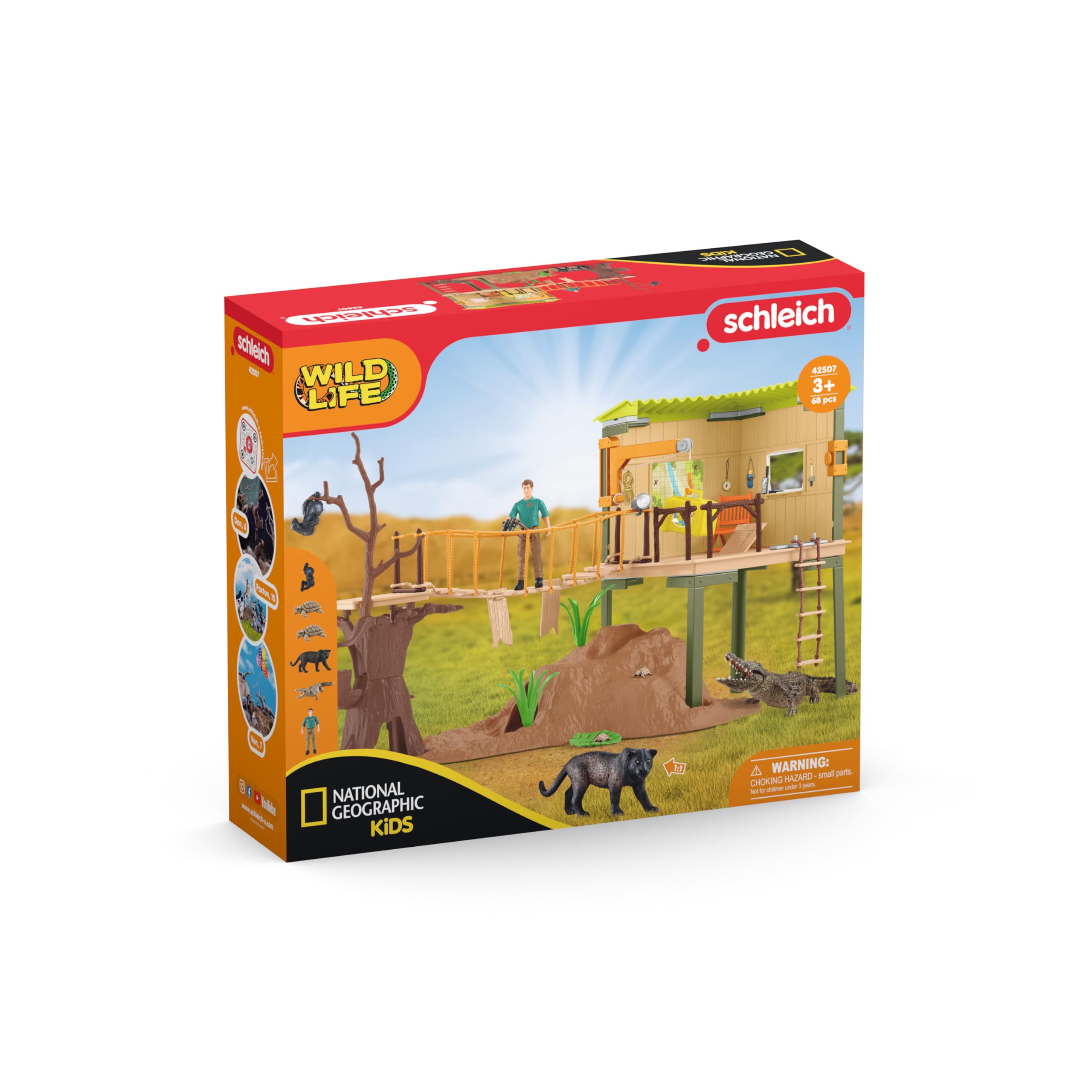 Schleich Wild Life 42507 — Set de Aventura en la Selva, 68 Piezas, Edición Especial NatGeo — Juego de Animales con Guardabosques y Animales de la Selva — Juguetes para Niños de 3 Años o Más