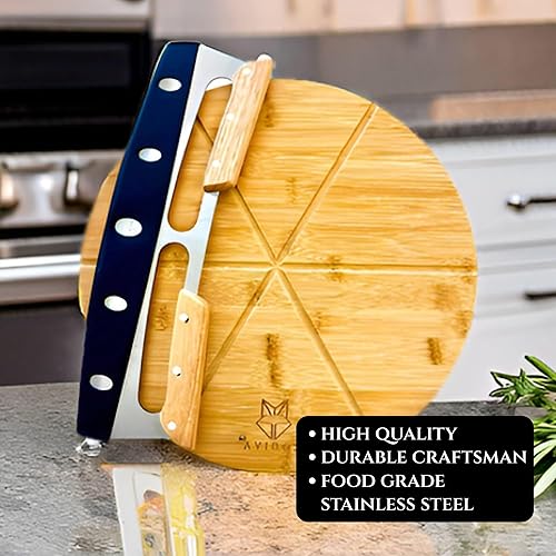 Miniatura 2 de Tabla de pizza de corte de pizza de doble agarre de 14 pulgadas  Juego de pizza de regalo, mejor cuchilla de corte de pizza, tabla de cortar pizza