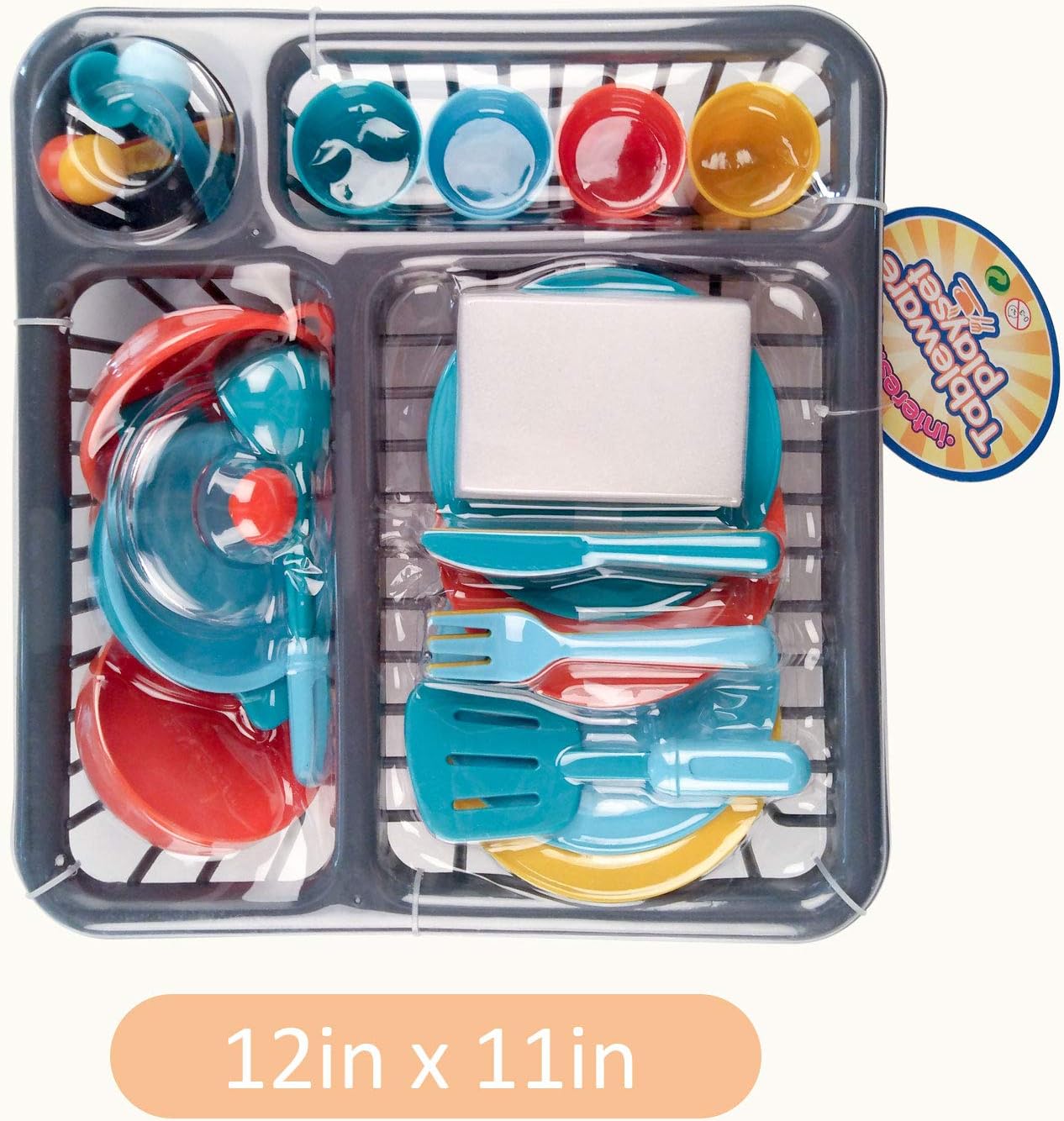 GrowthPic Pretend Play Kitchen Set for Kids, Kitchen Toys Tableware Dishes Playset with Drainer (27 Pcs)