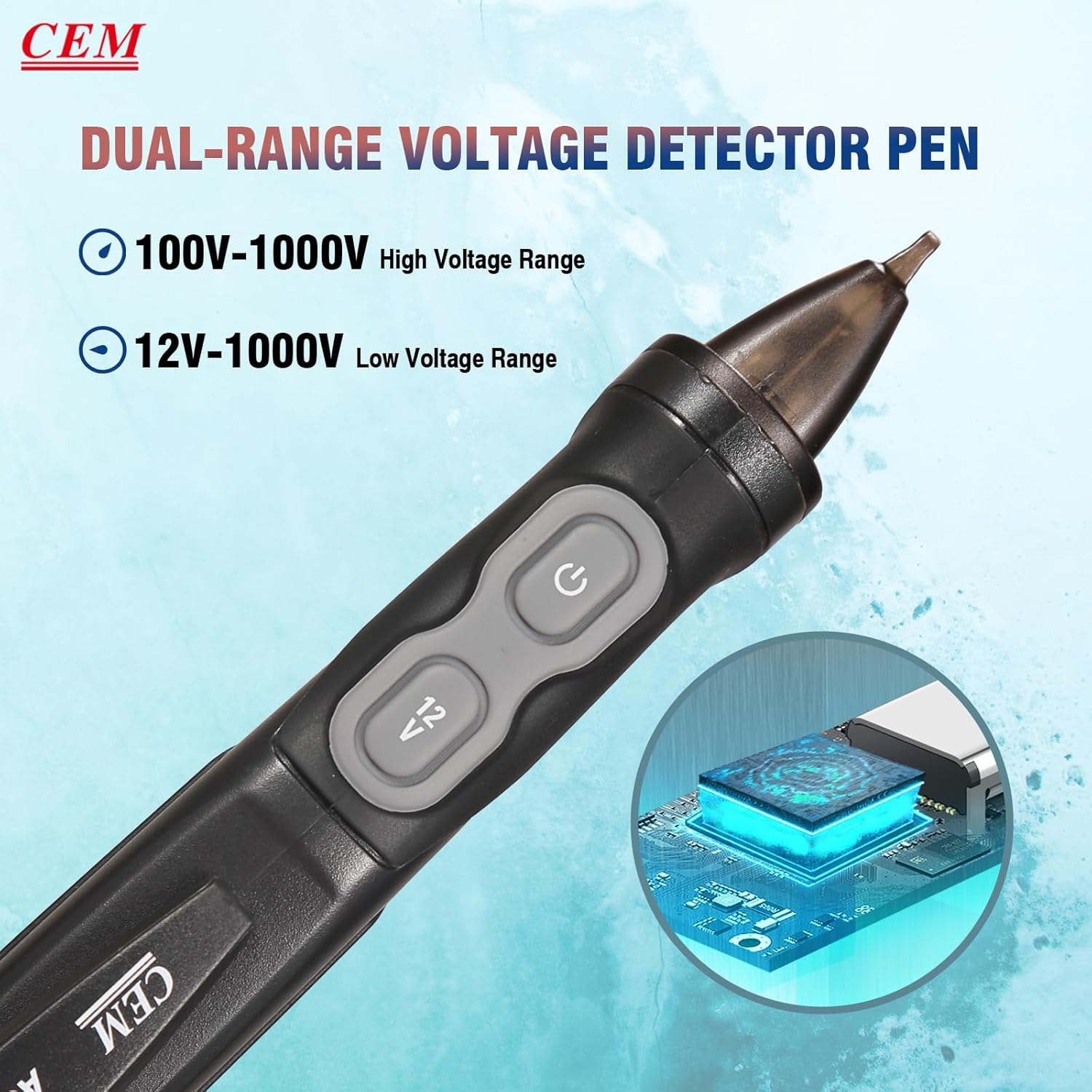 CEM AC-15EX Voltage Tester,Non-Contact Volt Tester, with Dual Range AC 12V-1000V/100V-1000V, Live/Null Wire Tester, Buzzer Alarm, Wire Breakpoint Finder, Flashlight, Ex ib IIB T4 (ATEX)