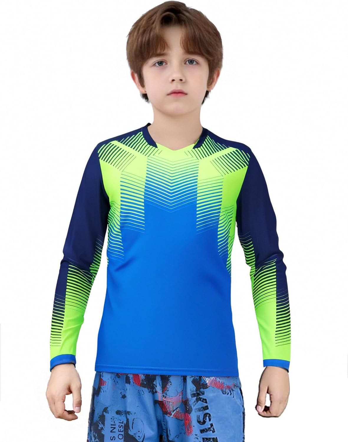 TTAO Kids Boys Goalkeeper Jersey Padded Goalie Shirt Football Goalkeeper Jersey Gym Training Sport Tees