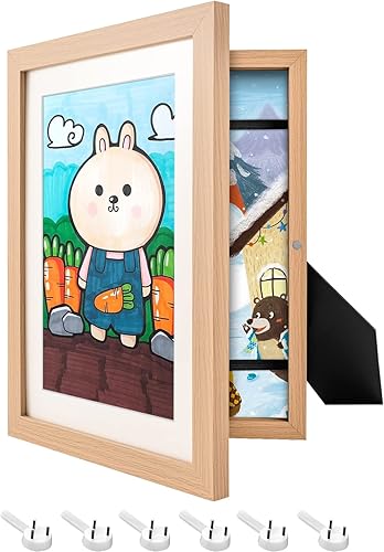 Marcos de arte para niños mejorados, para colocar o colgar, marcos de fotos intercambiables con apertura frontal de 10 x 12.5 pulgadas, marco de