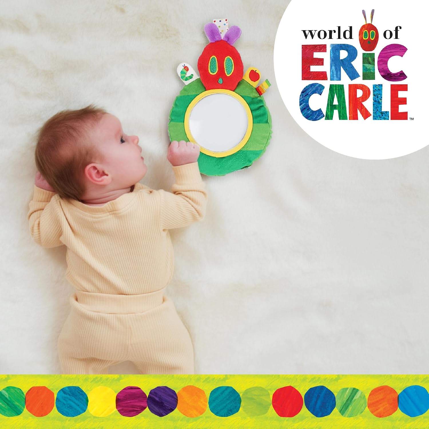 Eric Carle Very Hungry Caterpillar On-the-Go Mirror Rattle Toy – Sensory Toy with Safe Mirror, Crinkle, and Tactile Ribbons, Perfect for Stroller or Diaper Bag, Ages 0+