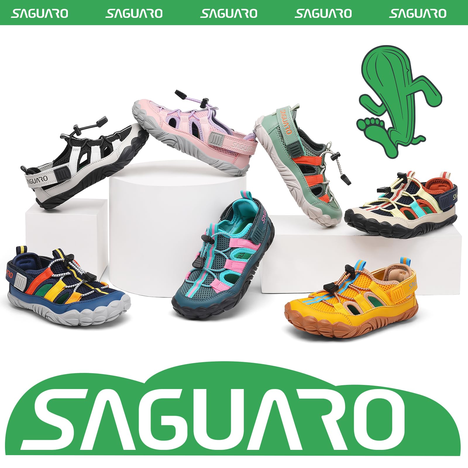 SAGUARO Kinder Geschlossene Sandalen Outdoor Rutschfest Trekkingsandalen mit Breiter Zehenbox und Zero-Drop Solhe,Gr.24-36