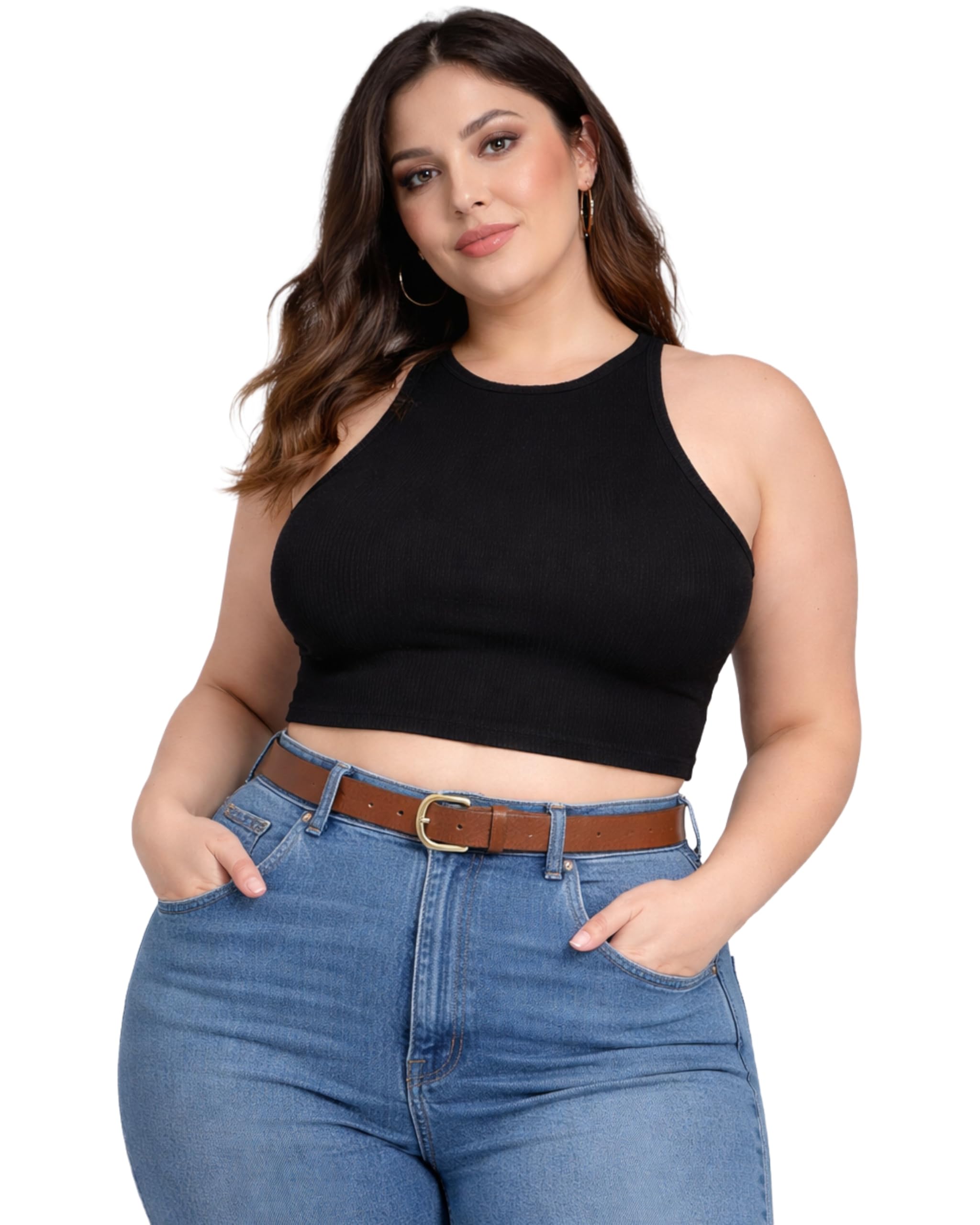 Women's Plus Size Ribbed Crop Top, Sleeveless Scoop Neck, Casual Summer Style-picture-31