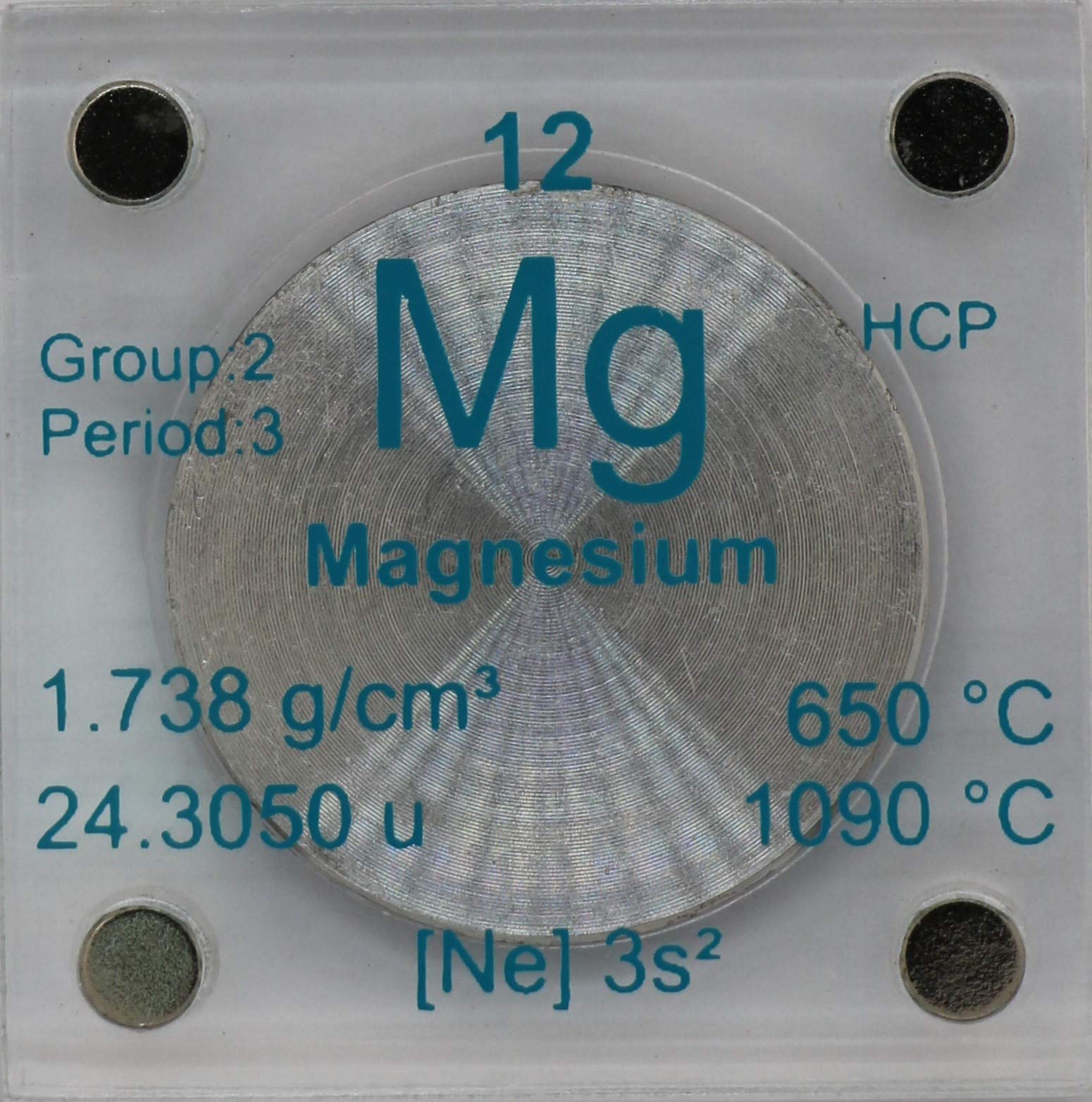 Magnesium (Mg) 24.26mm Metal Disc with Acrylic Case for Collection or Experiments
