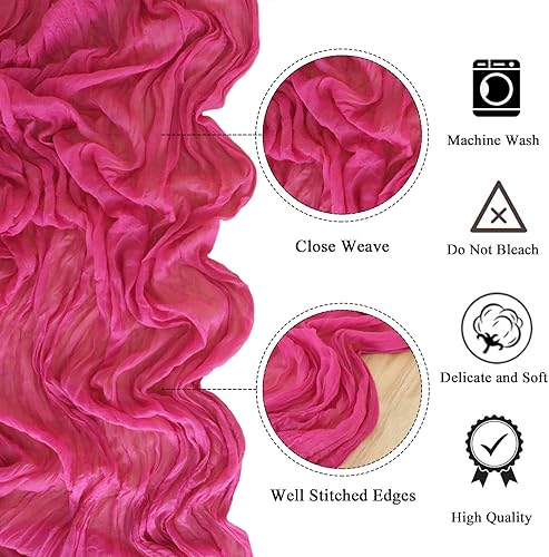 Miniatura 4 de Camino de mesa de estopilla, paquete de 6 caminos de mesa de gasa rosa intenso de 10 pies, camino de mesa de algodón, mantel de tela de queso para