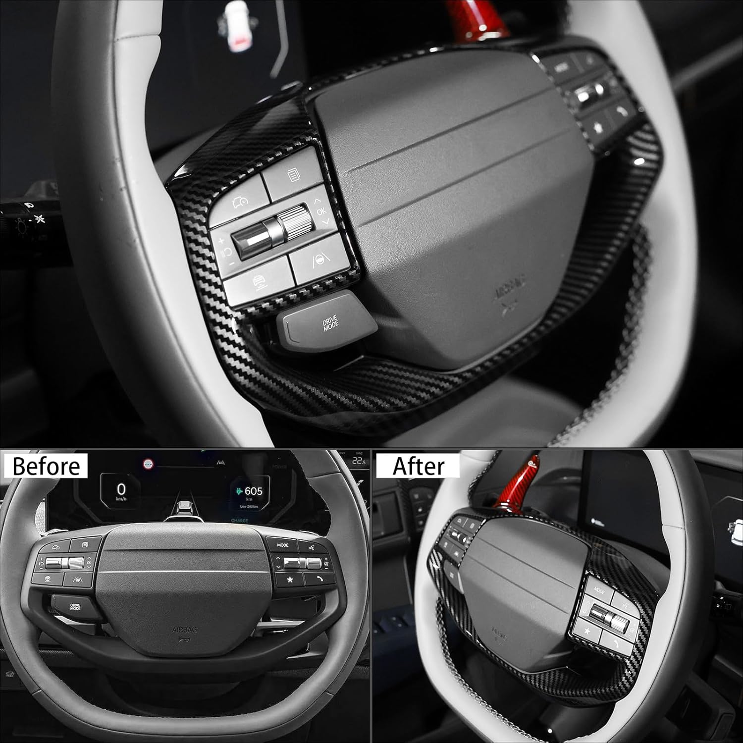 ABS Car Steering Wheel Frame Cover Steering Wheel Button Panel Frame Molding Trim Compatible with Kia K4 2025,Kia EV6 2025,Kia Sportage 2026,Kia EV3,Kia EV4 Accessories (Carbon Fiber Style)