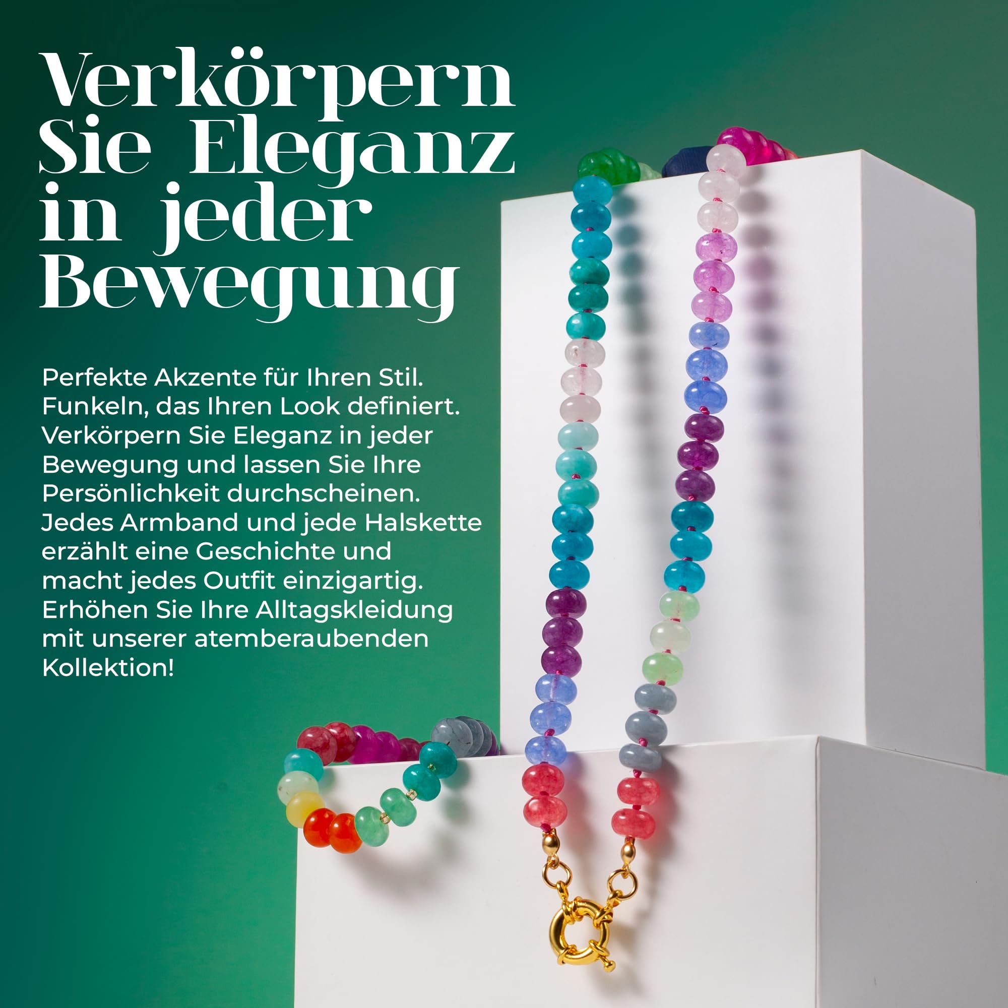 Collar con pulsera set para mujer, juego de joyas con gemas de colores, regalo para mujeres, cadena de perlas de piedras naturales auténticas hechas a mano, estilo boho, Kette 45cm