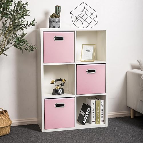 Miniatura 8 de PRANDOM Contenedores plegables de cuero de 11 x 11 pulgadas 2 unidades cestas de almacenamiento de tela cajones con asas de algodón organizador para