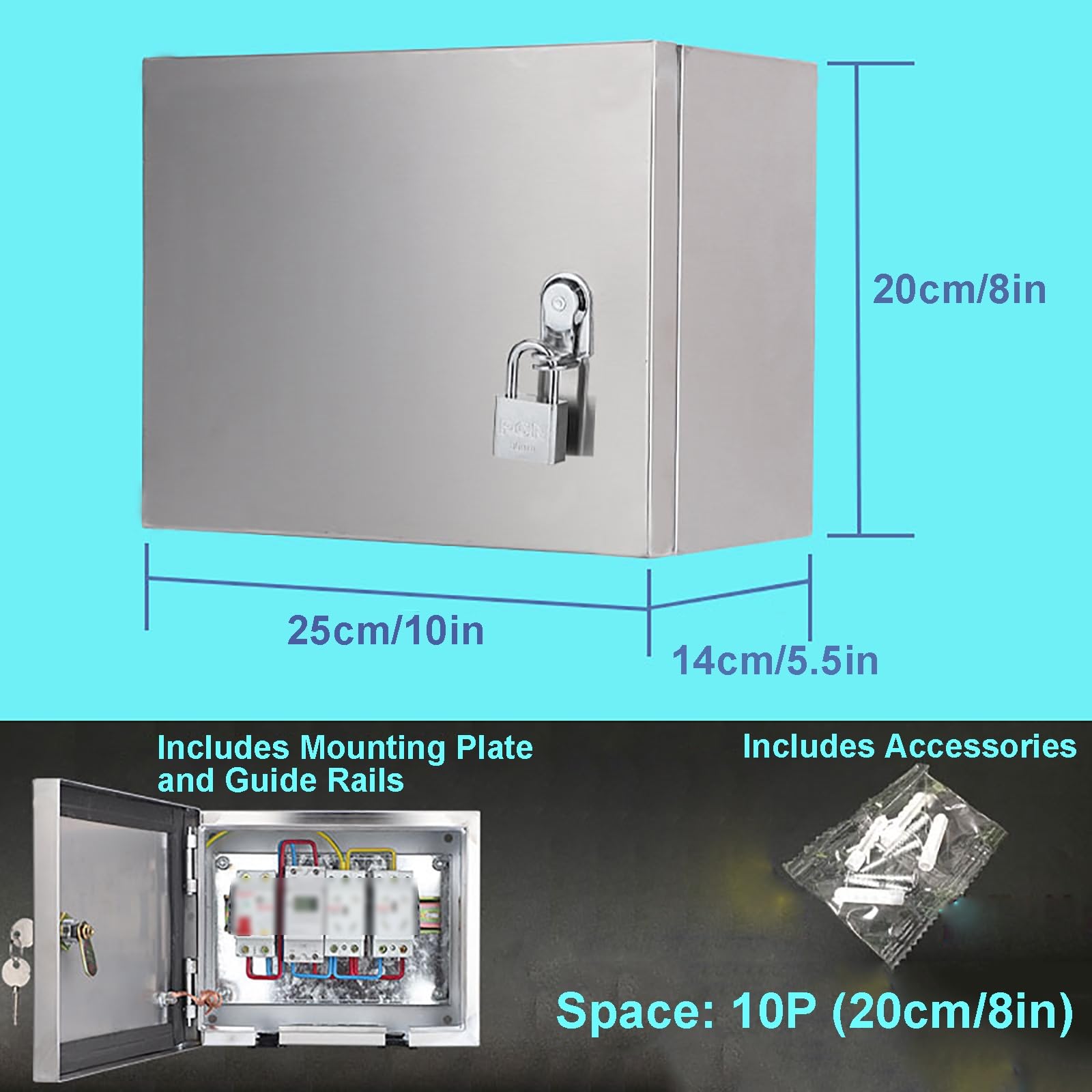 Verteilerkasten Außen Wasserdicht, Schaltschrank Außen, Steckdosenkasten mit Vorgebohrten Löchern, Aufputz Verteilerdose mit Montageplatte(25x14x20cm/10x5.5x8in)