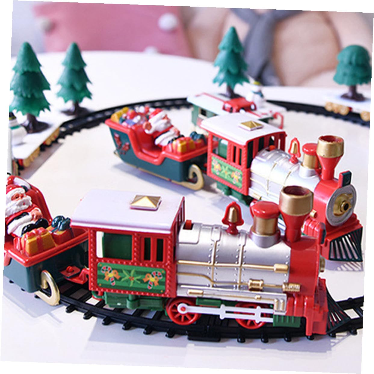 Mipcase Giocattolo Trenino di Natale Elettrico con Binari Decorazioni Natalizie da Tavolo in Plastica Set Educativo per per Sviluppo Motorio e Coordinazione