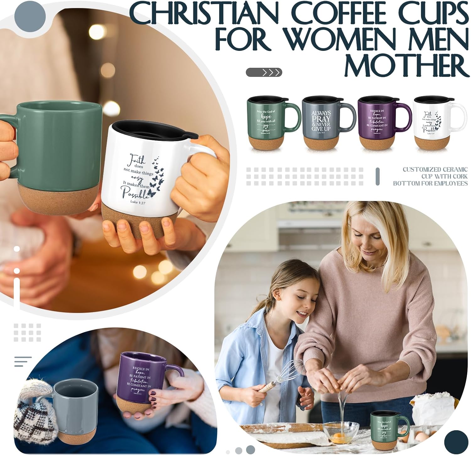 4 Pcs Christian Coffee Mug 15 oz Inspirational Bible Verses Cup with Cork Bottom Religious Mugs Easter Gift for Book Lover Women Men Sunday School Church Pastor Clergy - Image 5