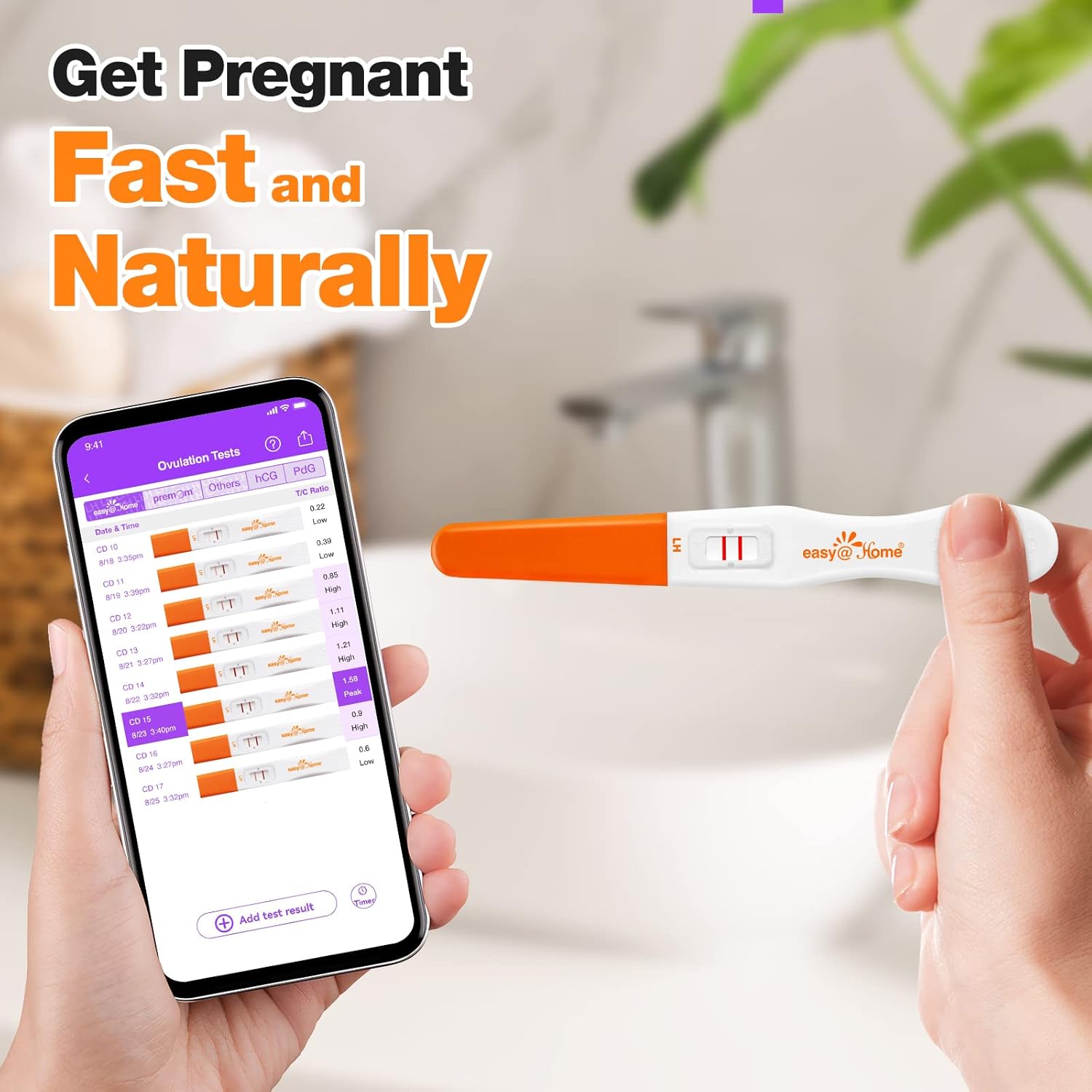 Easy@Home 25 Ovulation Predictor Kit Test Sticks, FSA Eligible Midstream Fertility Tests, Powered by Premom Ovulation Predictor App and Period Tracking : Health & Household