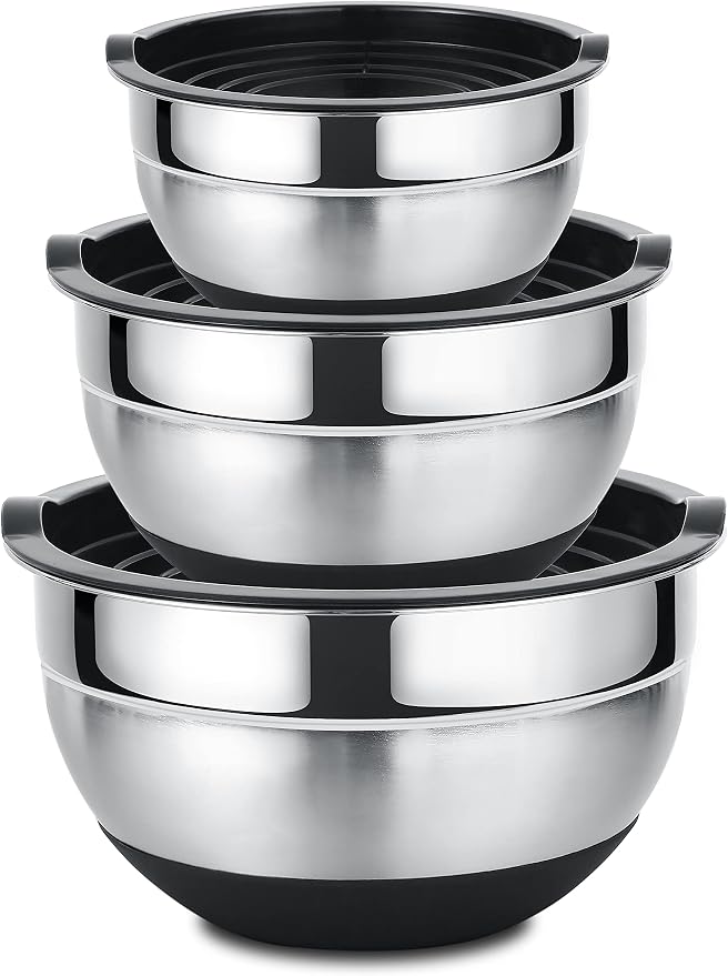 Lot de 5 saladiers 100% inox avec couvercle hermétique Lot de 5 saladiers 100% inox avec couvercle hermétique