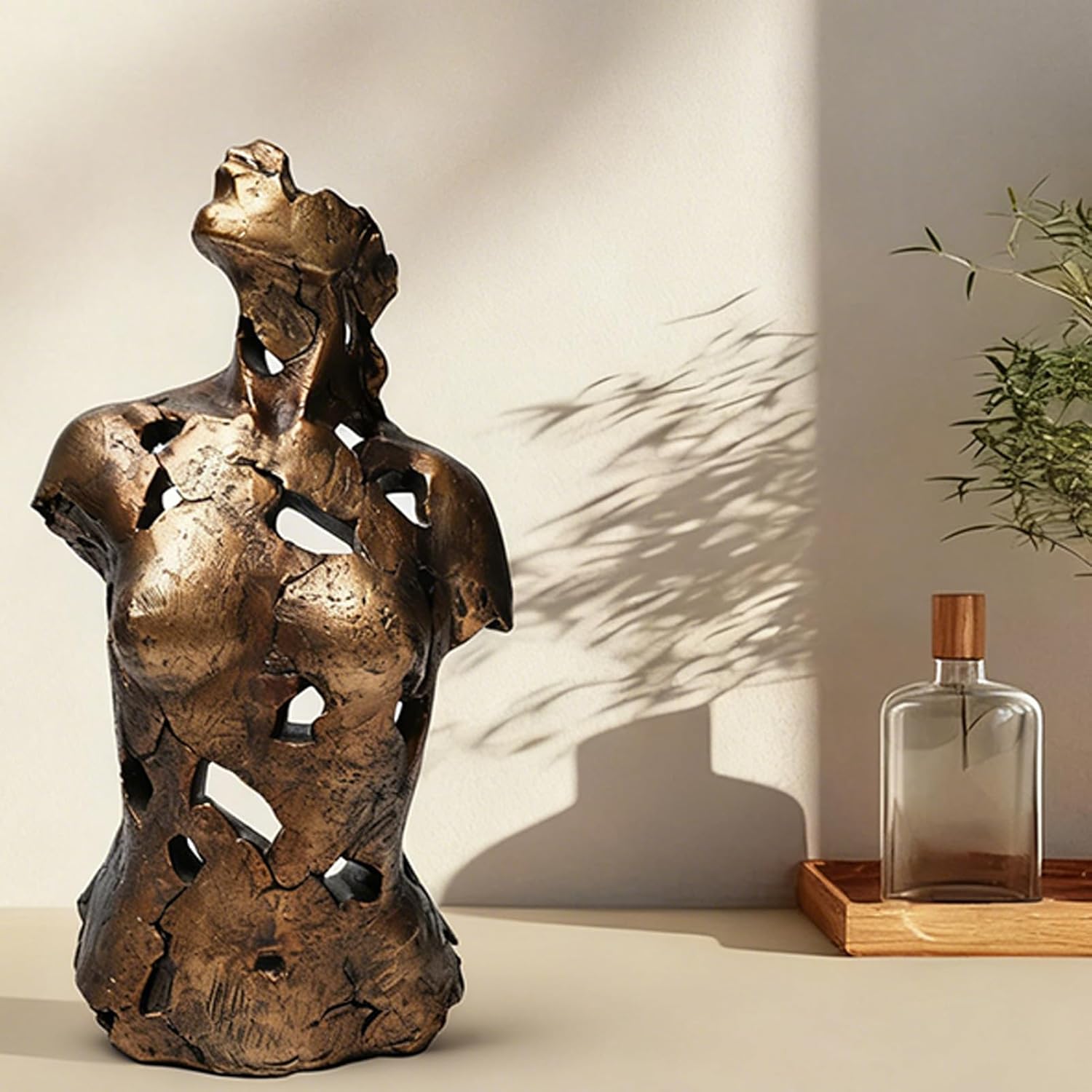 Abstract Female Bust Statue and Sculpture, Lady Figurine Art Decor, Aesthetic Ornament for Office Living Room Bedroom, Golden, Resin 18" Sculptures Home Decor