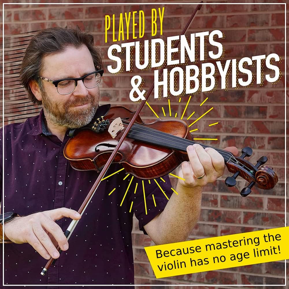 Mendini By Cecilio Violin - MV500+92D - Size 4/4 (Full Size), Black Solid Wood - Flamed, 1-Piece Violins w/Case, Tuner, Shoulder Rest, Bow, Rosin, Bridge & Strings - Adult, Kids