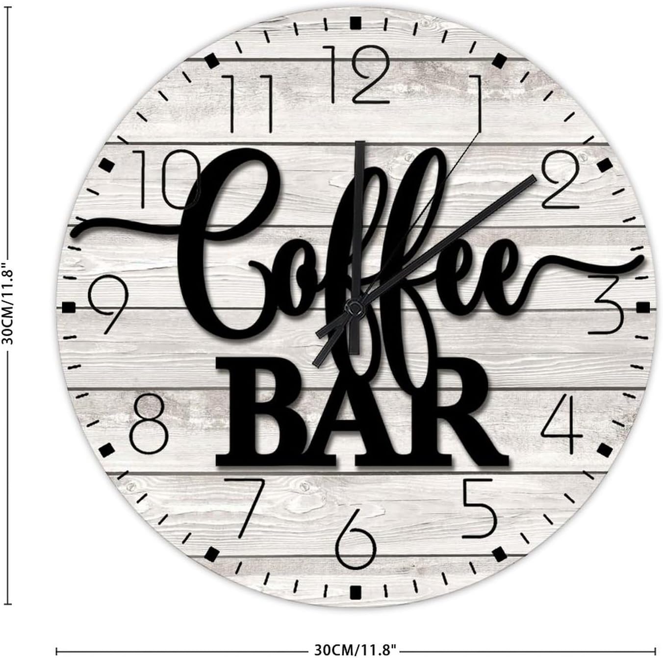 Silent Wall Clock Round Silent Non-Ticking Coffee Bar Frameless Wall Clocks Black Coffee Cup Silhouette Wooden Wall Decor for Study Room Classroom Cabin 12 Inch