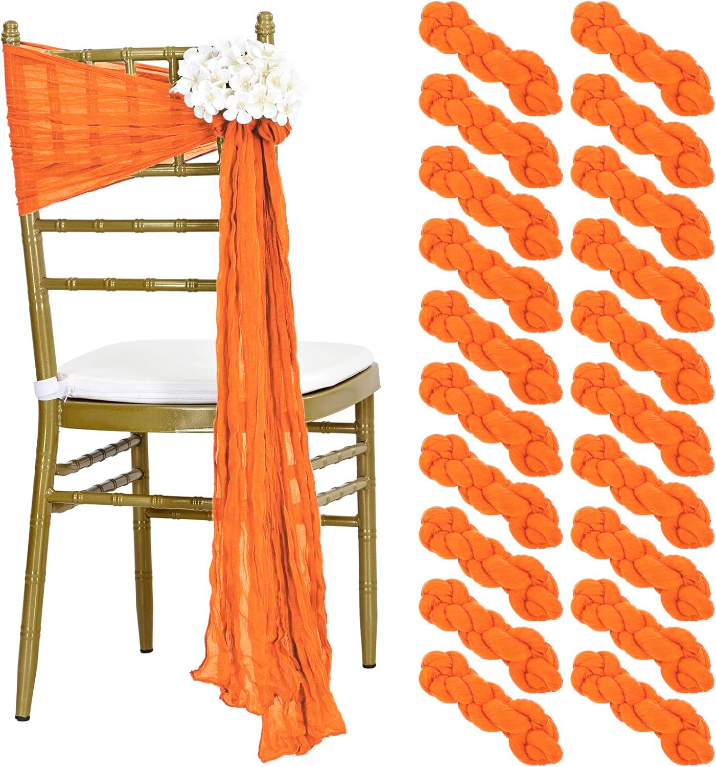 MDS Christmas Cheesecloth Chair Sashes 17x70 Inch - Pack of 50 - Rustic Gauze Chair Bows for New Year Holiday Party, Harvest Dinner, Thanksgiving, Wedding, Banquet Farmhouse Home Décor - Orange