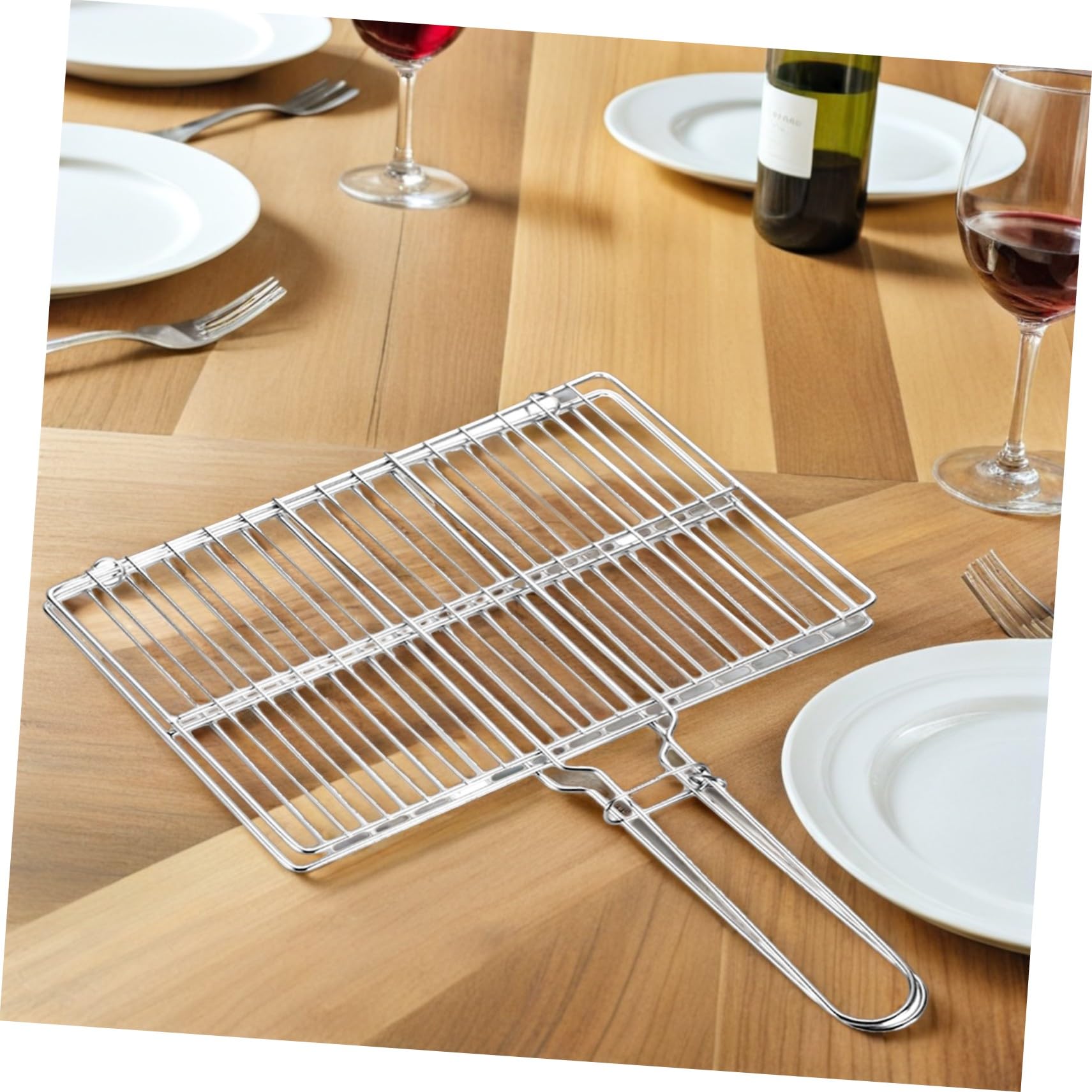 INOOMP Cestello per Barbecue in Acciaio Inossidabile, Rete Porta Pesce Spessa e Portatile con Manico, per Grigliare Pesce e Verdure All'aperto Durante Picnic e Barbecue