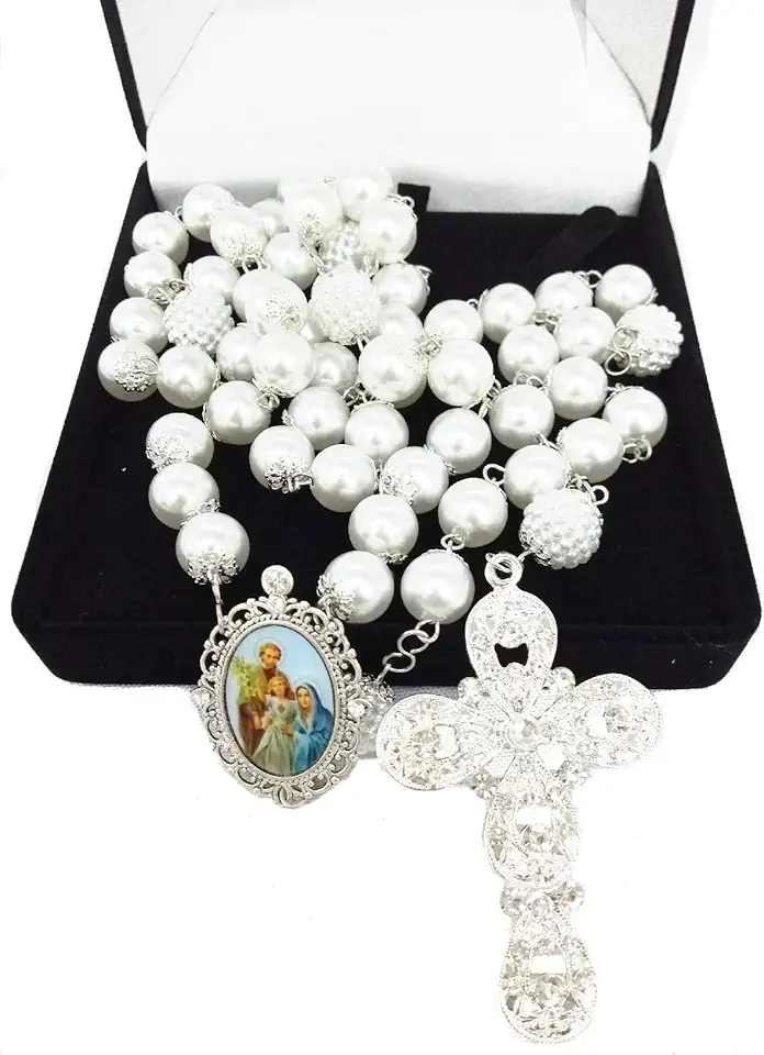 Terço De Noiva Banho Prata Sagrada Família