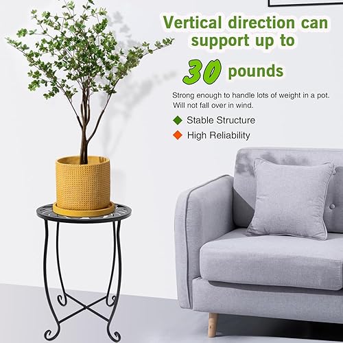 Miniatura 6 de Paquete de 2 mesas auxiliares para interiores y exteriores, mesa auxiliar de metal resistente a la intemperie, mesa auxiliar redonda pequeña para