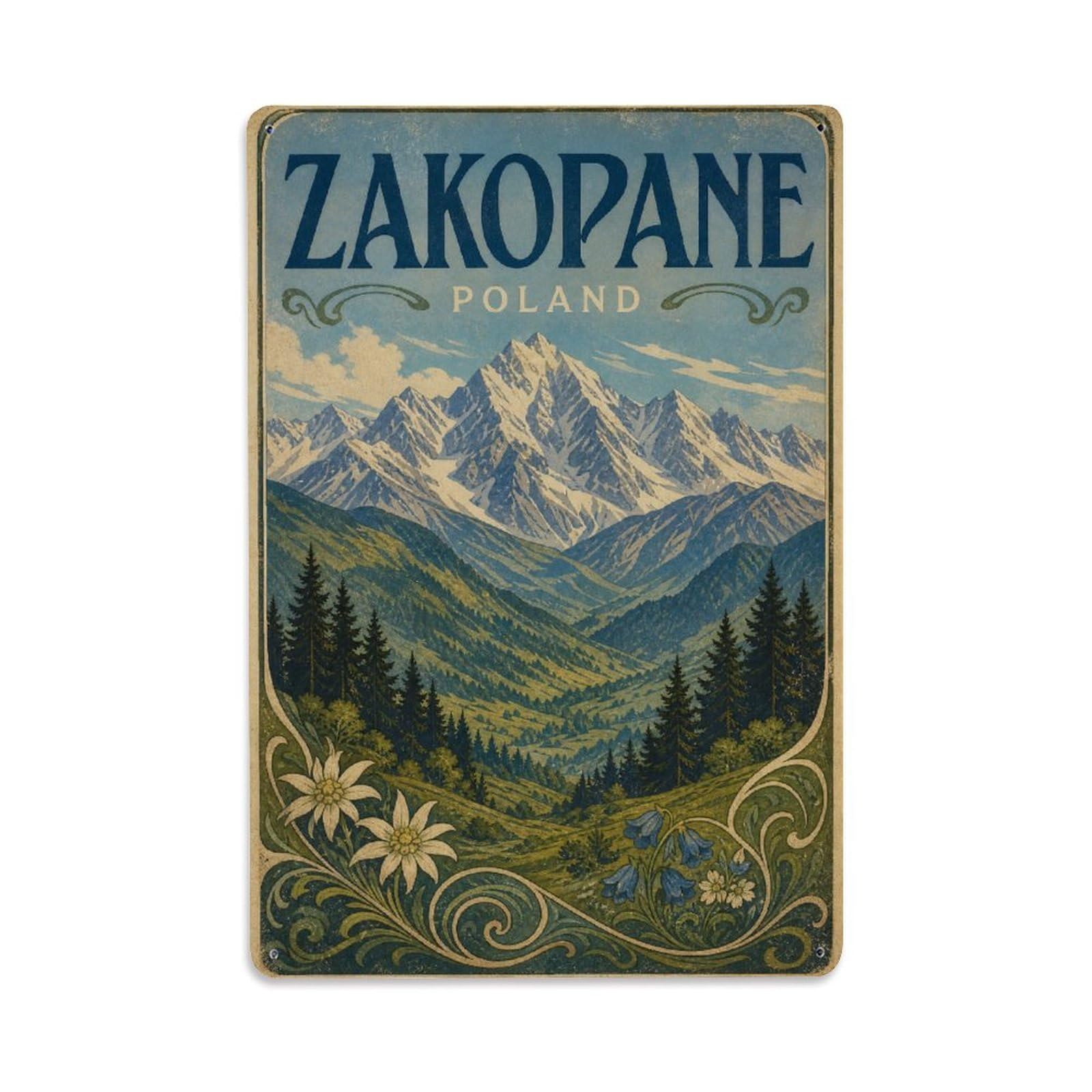 Vintage Travel Poland Zakopane Metal Tin Sign Plaque Wall Decor for Cafe, Club Bar, Office, Garden Metal Poster 8x12Inch