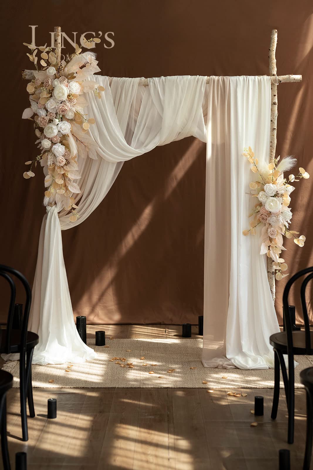 Ling's Moment Deluxe Hanging Wedding Arch Flowers with Drapes Kit (Pack of 5) - 2pcs Artificial Flower Arrangement with 3pcs Drapes for Ceremony Arbor and Reception Backdrop Arbor Floral Decor