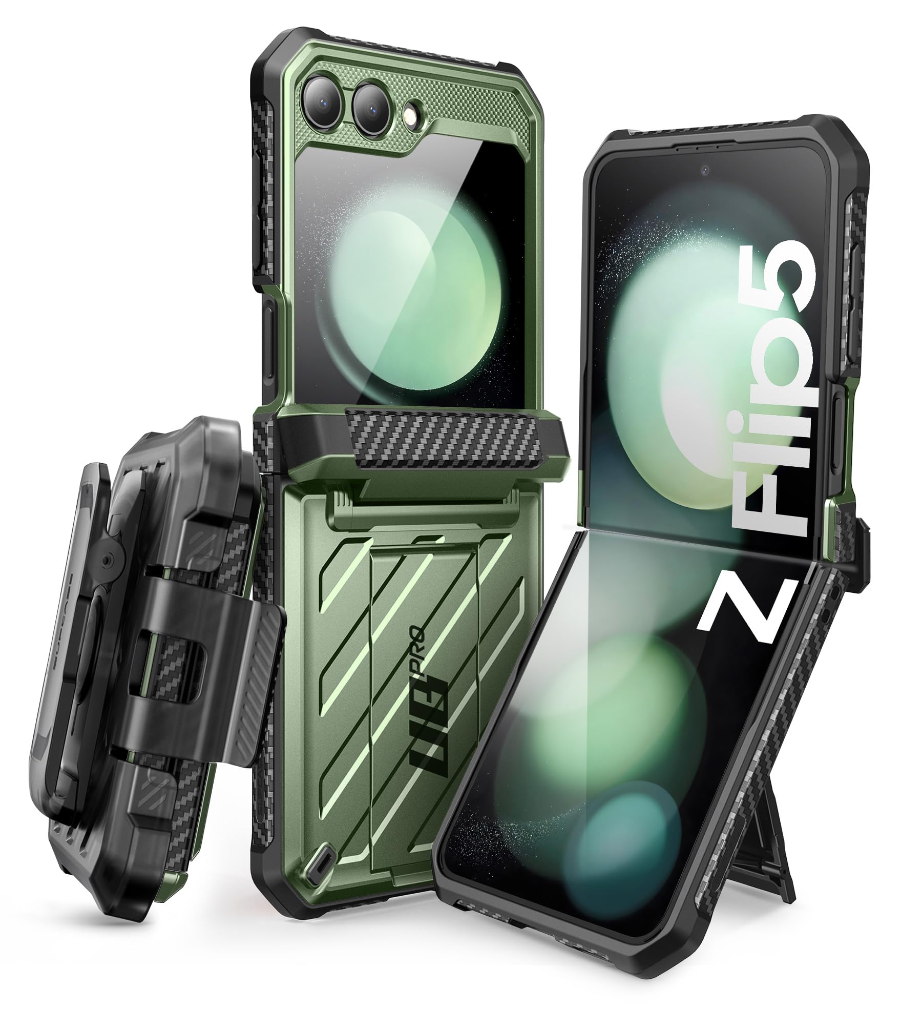 SUPCASE [Unicorn Beetle Pro Series] Case Designed for Samsung Galaxy Z Flip 5 5G (2023 Release), [Hinge Protection] Dual Layer Rugged Protective Case with Holster & Kickstand - Guldan