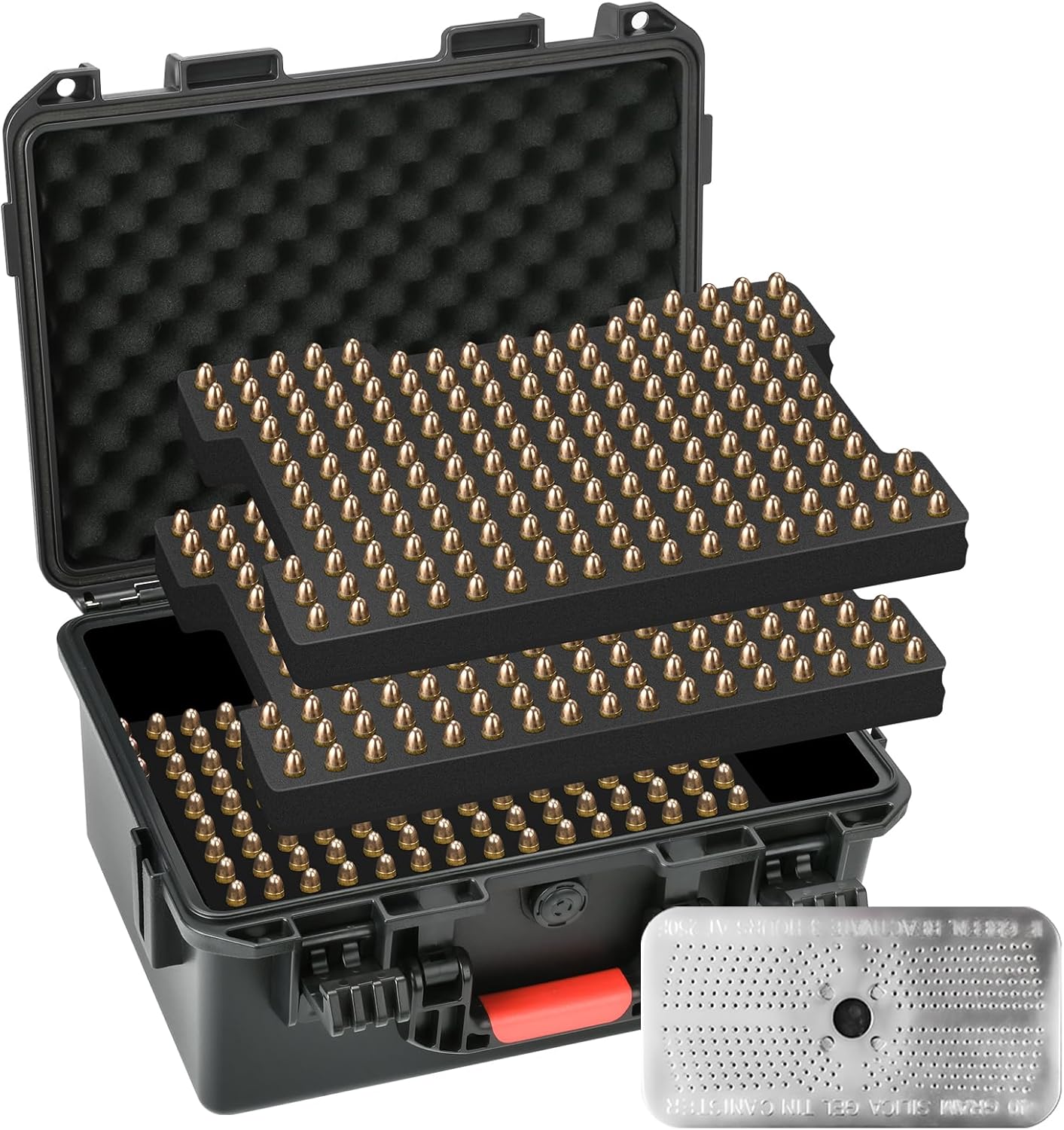 Ammo Box Storage Case for Bullets - 9mm Ammo Case | TSA Approved | Fits 9mm, .40 S&W, .45 ACP, 10mm, 5.7 FN, .38 SPL, .357 MAG - with Silica Gel Canister Ammunition Bullets Waterproof Box(Case Only)