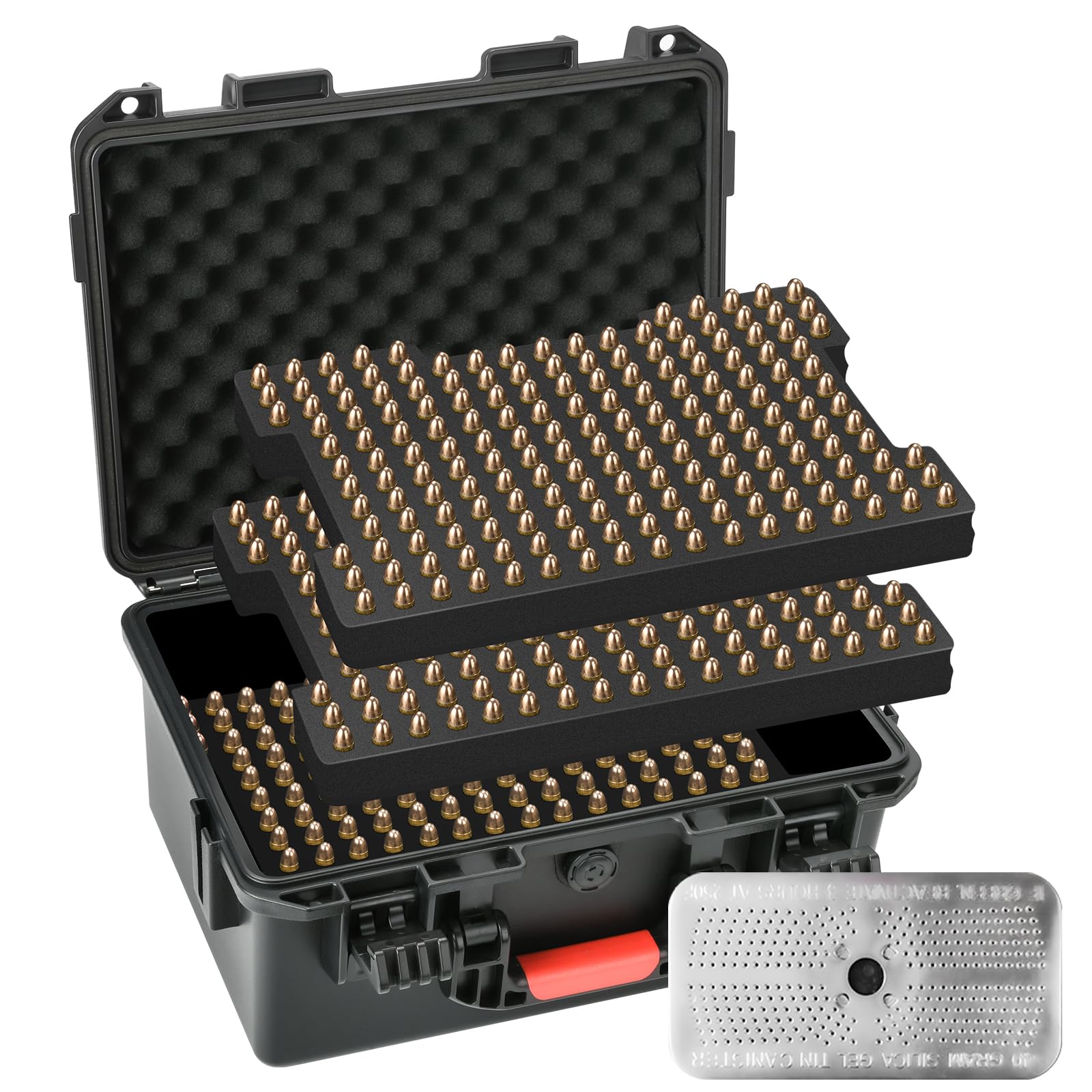 Ammo Box Storage Case for Bullets - 9mm Ammo Case | TSA Approved | Fits 9mm, .40 S&W, .45 ACP, 10mm, 5.7 FN, .38 SPL, .357 MAG - with Silica Gel Canister Ammunition Bullets Waterproof Box(Case Only)