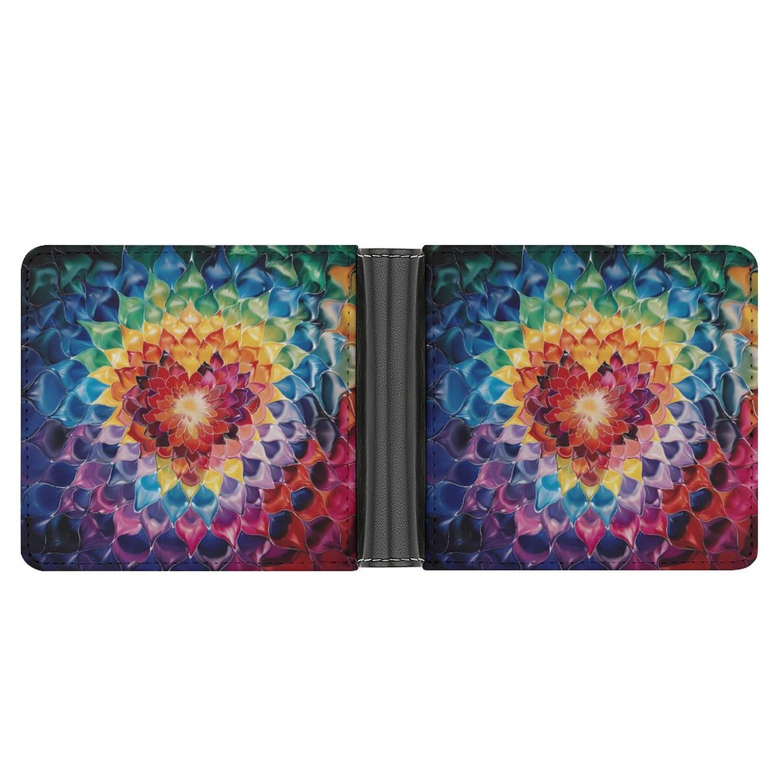 Psychedelic Rainbow Heart Funny Men's Slim Bifold Wallet with Multiple Card Slots Front Pocket Purse