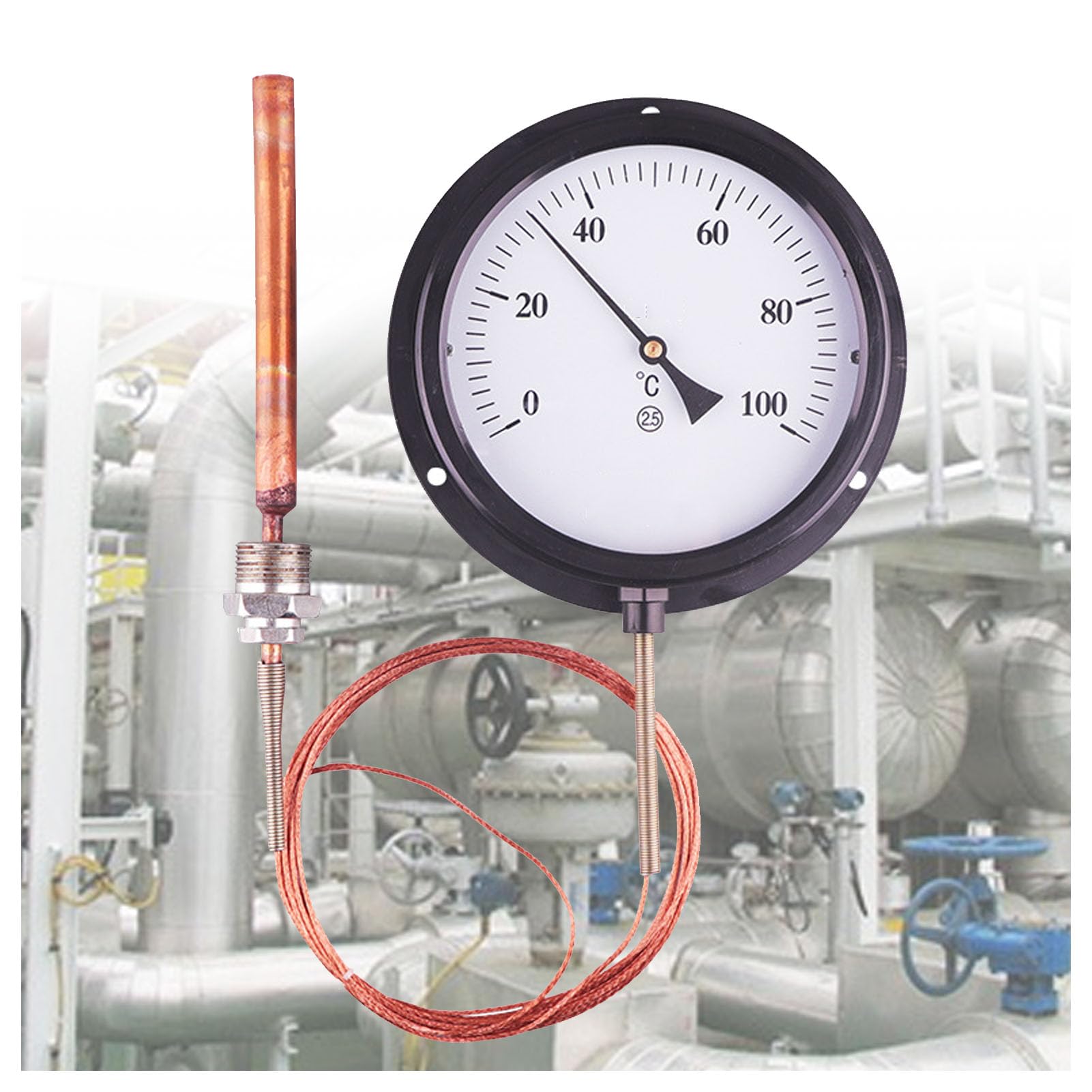 Termometro Digitale per Caldaia Industriale Ad Alta Temperatura Personalizzabile, Termometro A Pressione, Filo Indicatore Temperatura Acqua Industriale Caldaia con Sonda(Size:0-100° 20m)