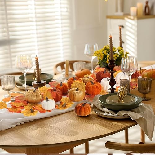 Miniatura 6 de 12 decoraciones de calabaza de terciopelo de otoño, tela falsa, mini calabazas artificiales de terciopelo, hojas de arce y bellota artificial para