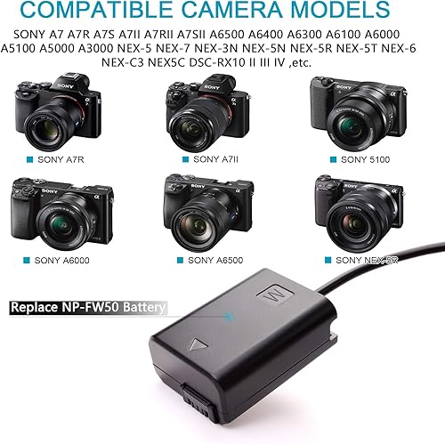 Miniatura 3 de AC-PW20 Acoplador de CC de repuesto de batería NP-FW50, cable de alimentación USB de repuesto para adaptador de corriente alterna, batería simulada