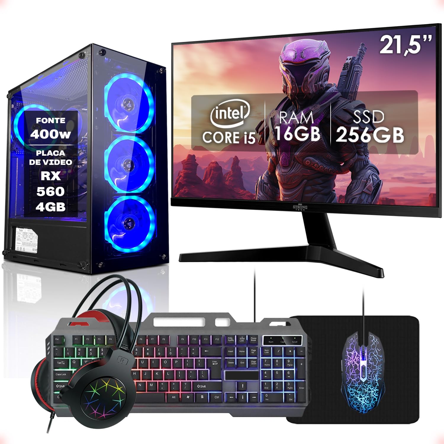 PC Gamer Completo Intel Core i5 16GB SSD 256GB Radeon RX 560 4GB