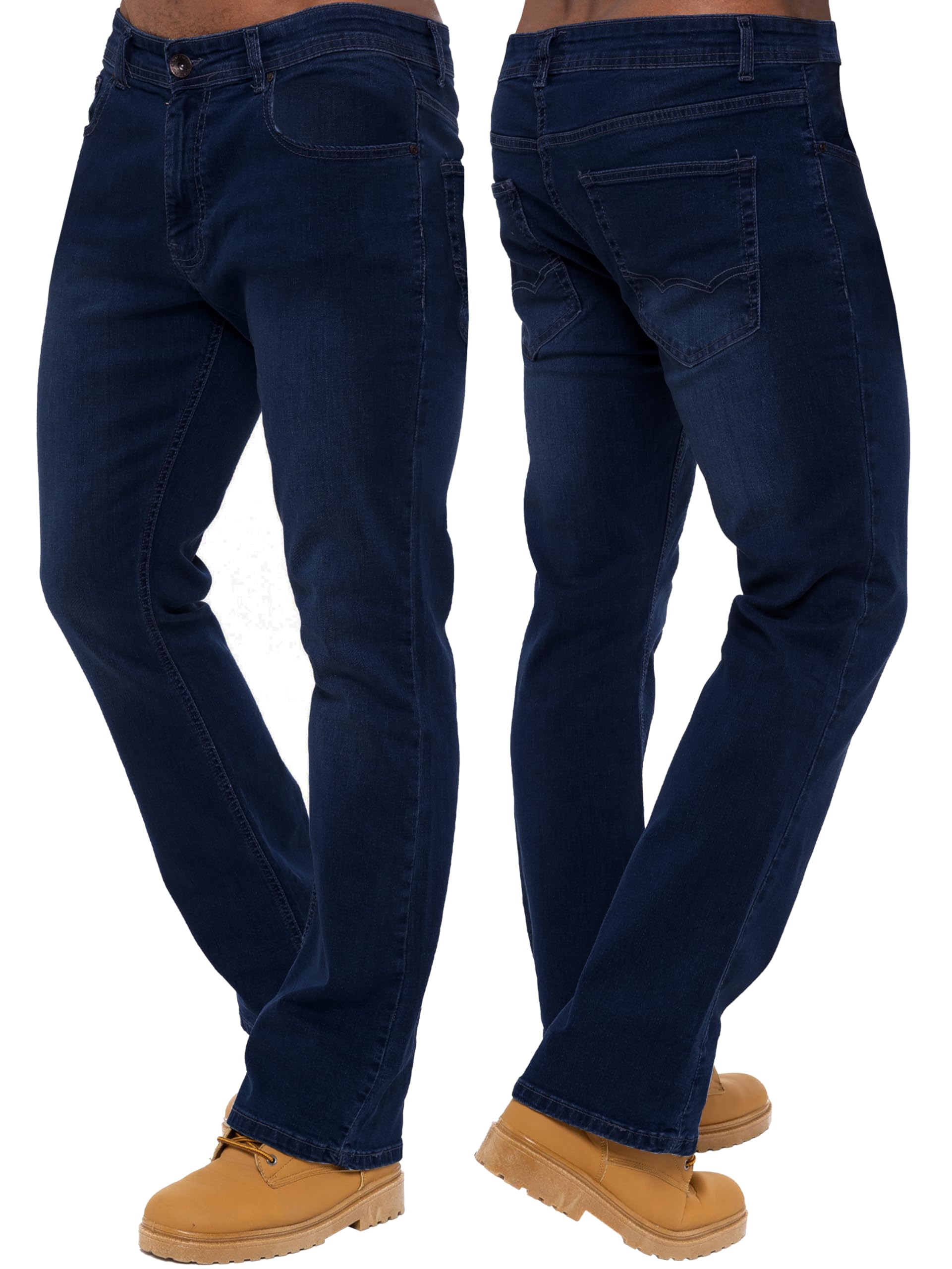 989Zé ENZO Mens Stretch Bootcut Jeans Casual Classic Retro Denim Wide Leg Flared Pants Trousers EZ401 Indigo 34W / 34L