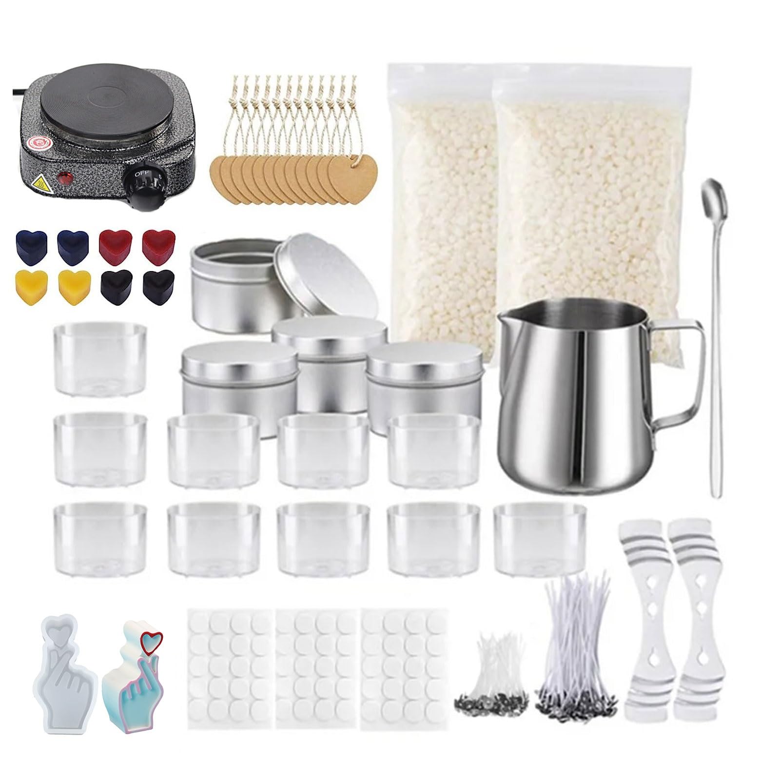 TH0JY-1210 - Kit de fabricación de velas con placa caliente para adultos, juego de velas de soja con derretidor de cera para principiantes, jarra de vertido, termómetro, suministros para