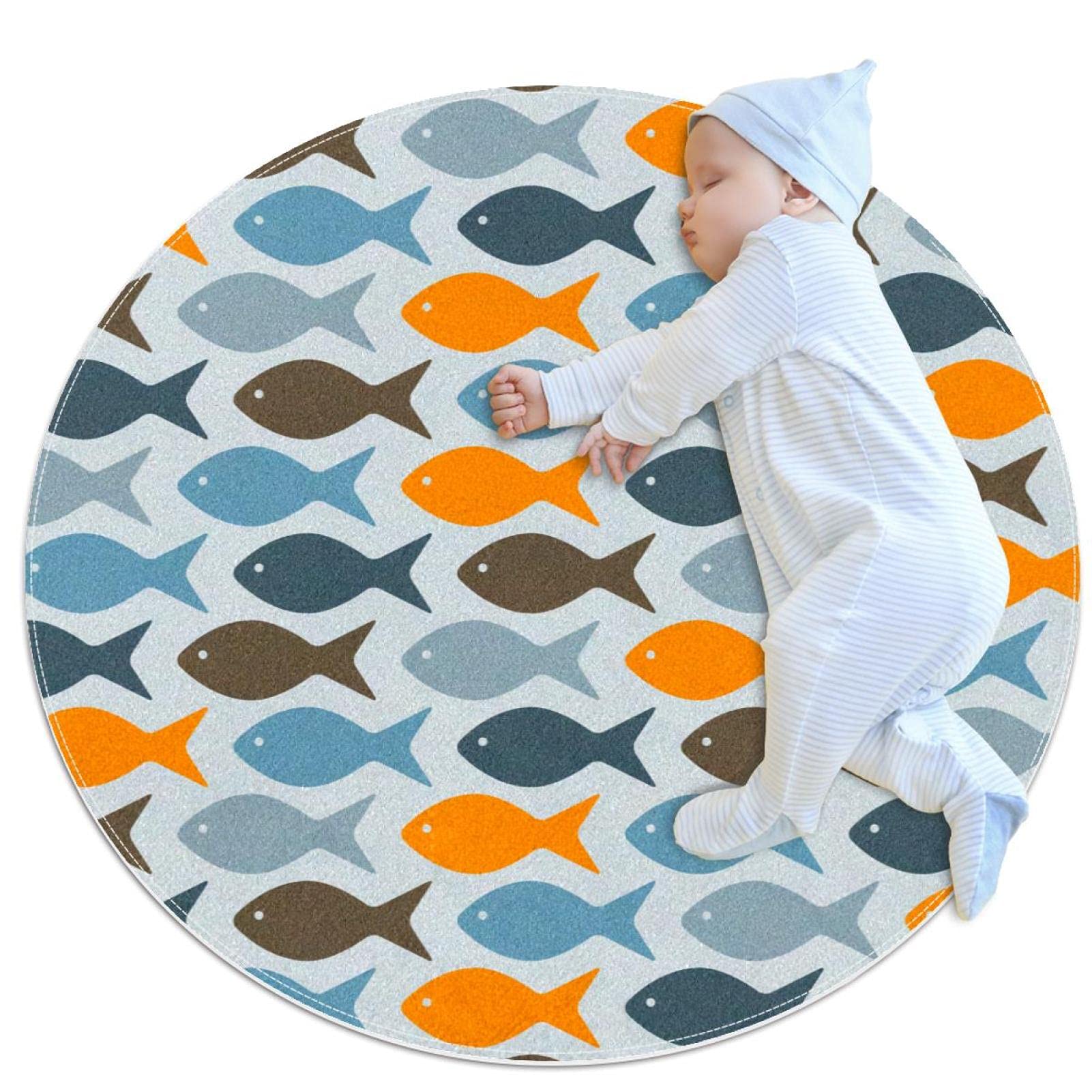 Tapis rond motifs de poissons JDEZ 100x100 cm pour salon et chambre à coucher