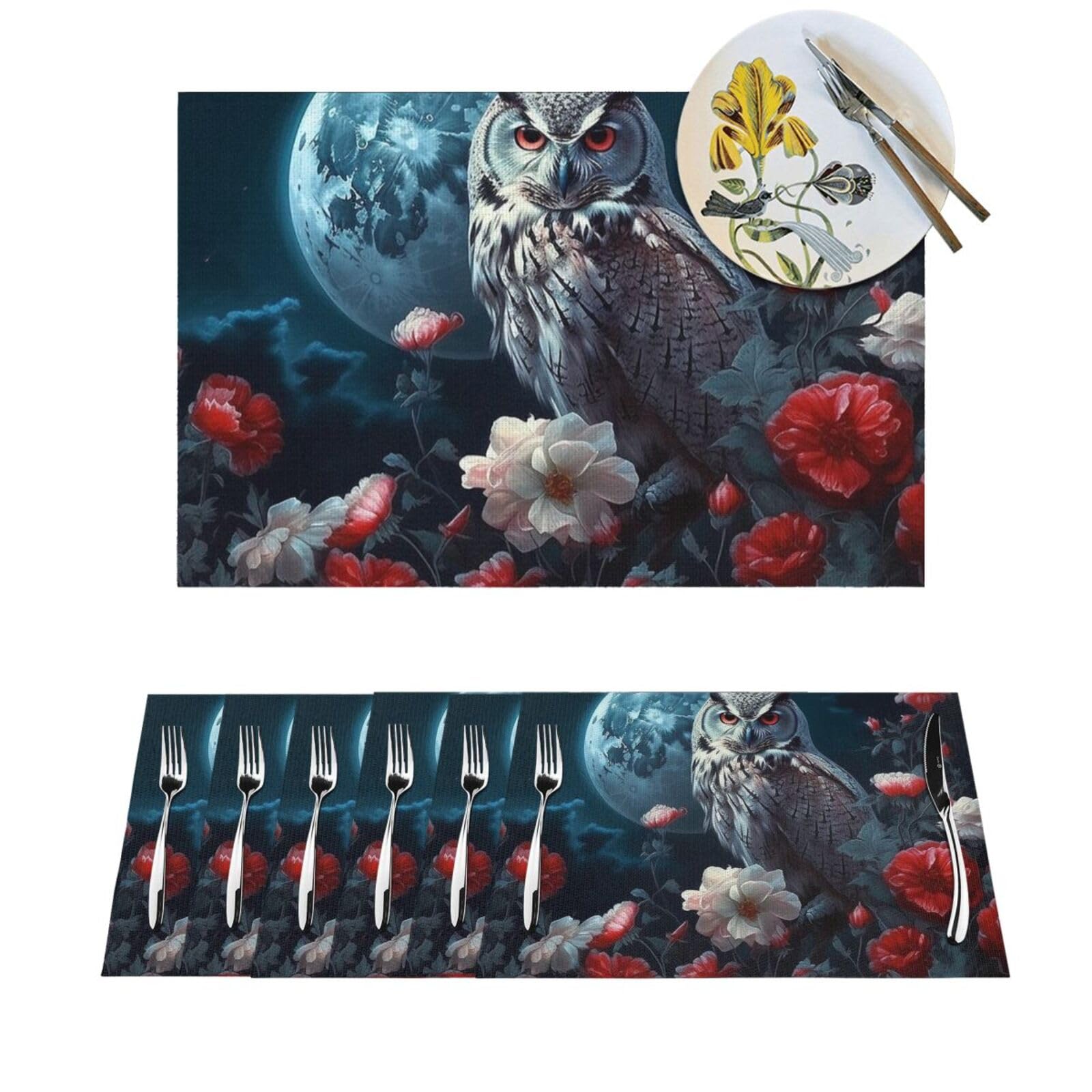 Sets de table hibou lavables pour embellir vos dîners en famille et fêtes