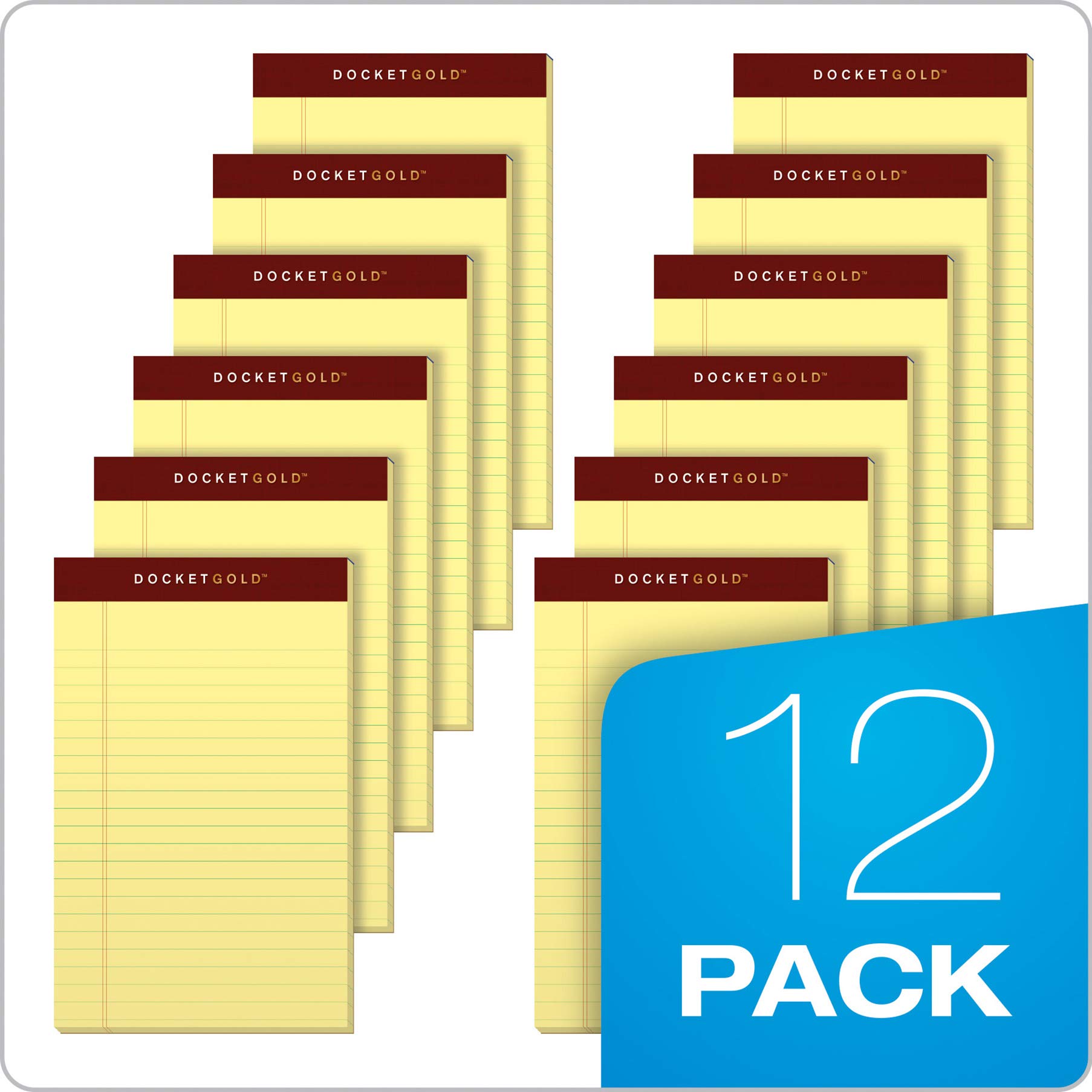 TOPS Docket Gold 63900 - Bloc de escritura dorado, 12,7 x 20,3 cm, regla legal, papel canario, 50 hojas, paquete de 12